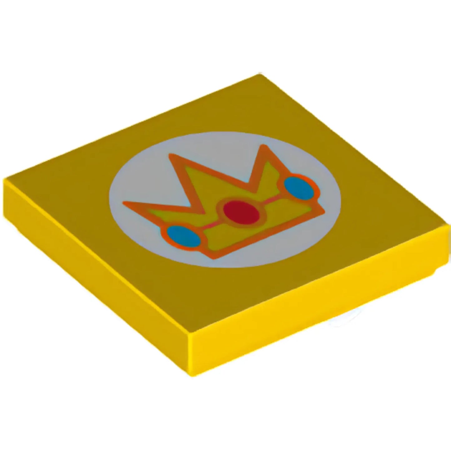Part 3068pb2061 - Tile 2 x 2 with Crown with Red and Dark Turquoise Jewels and Orange Edges in White Circle Pattern