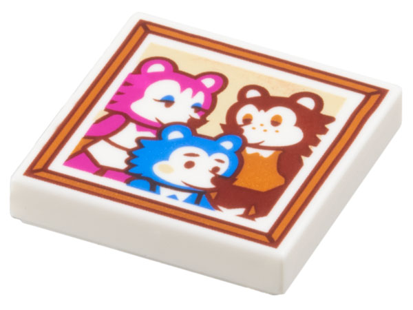 Part 3068pb2555 - Tile 2 x 2 with Family Portrait in Reddish Orange Frame with Magenta, Reddish Brown, and Blue Animals Pattern