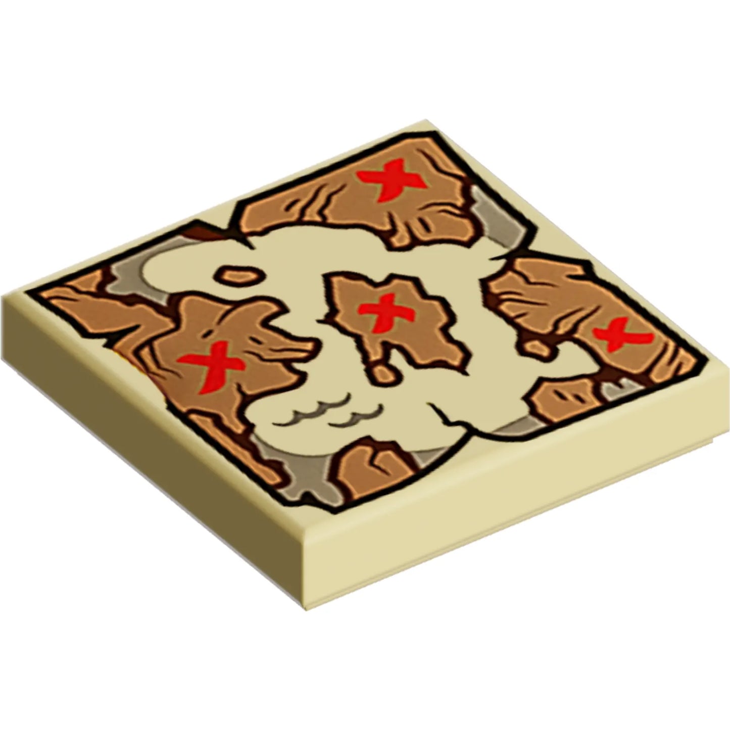 Part 3068pb2778 - Tile 2 x 2 with Map, Medium Nougat Islands on Tan Sea, 4 Red 'X' Pattern