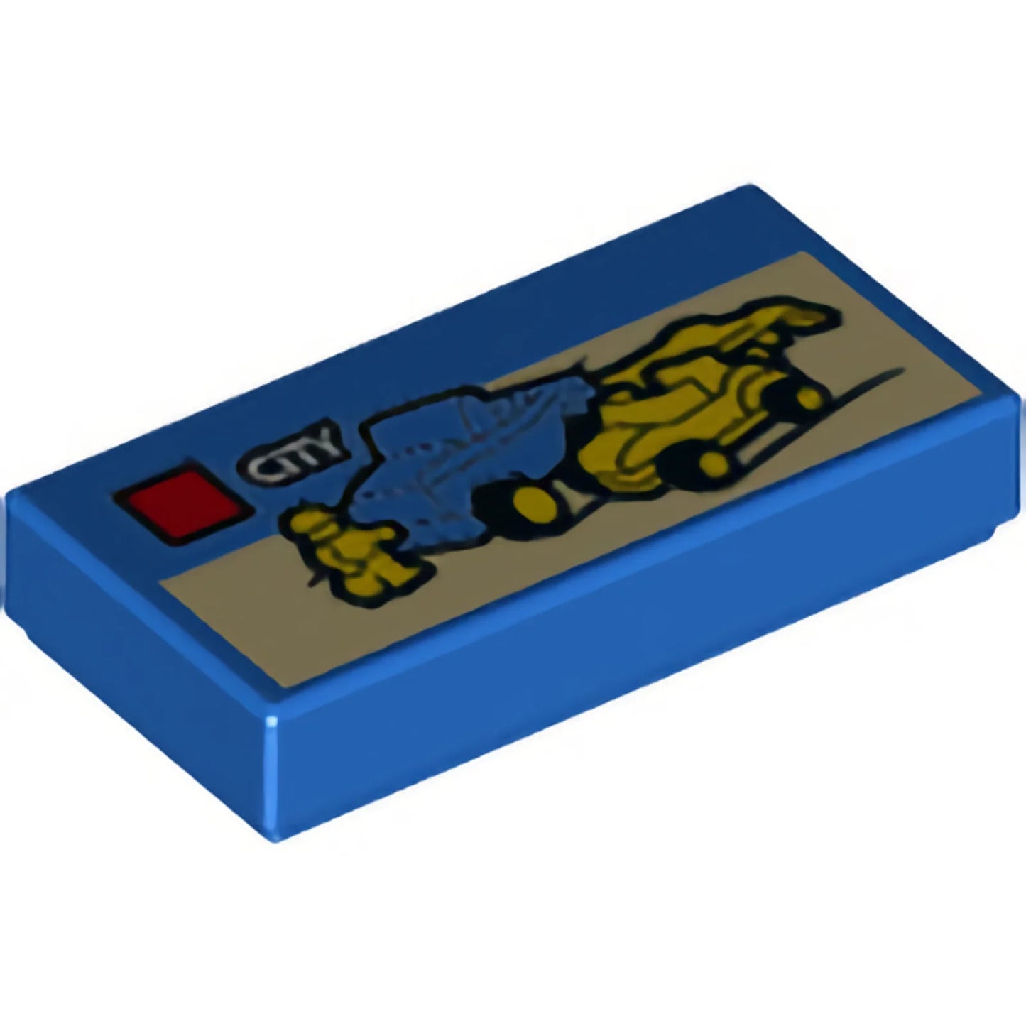 Part 3069pb0387 - Tile 1 x 2 with Lego Dune Buggy Transporter and 'CITY' Set Box Pattern