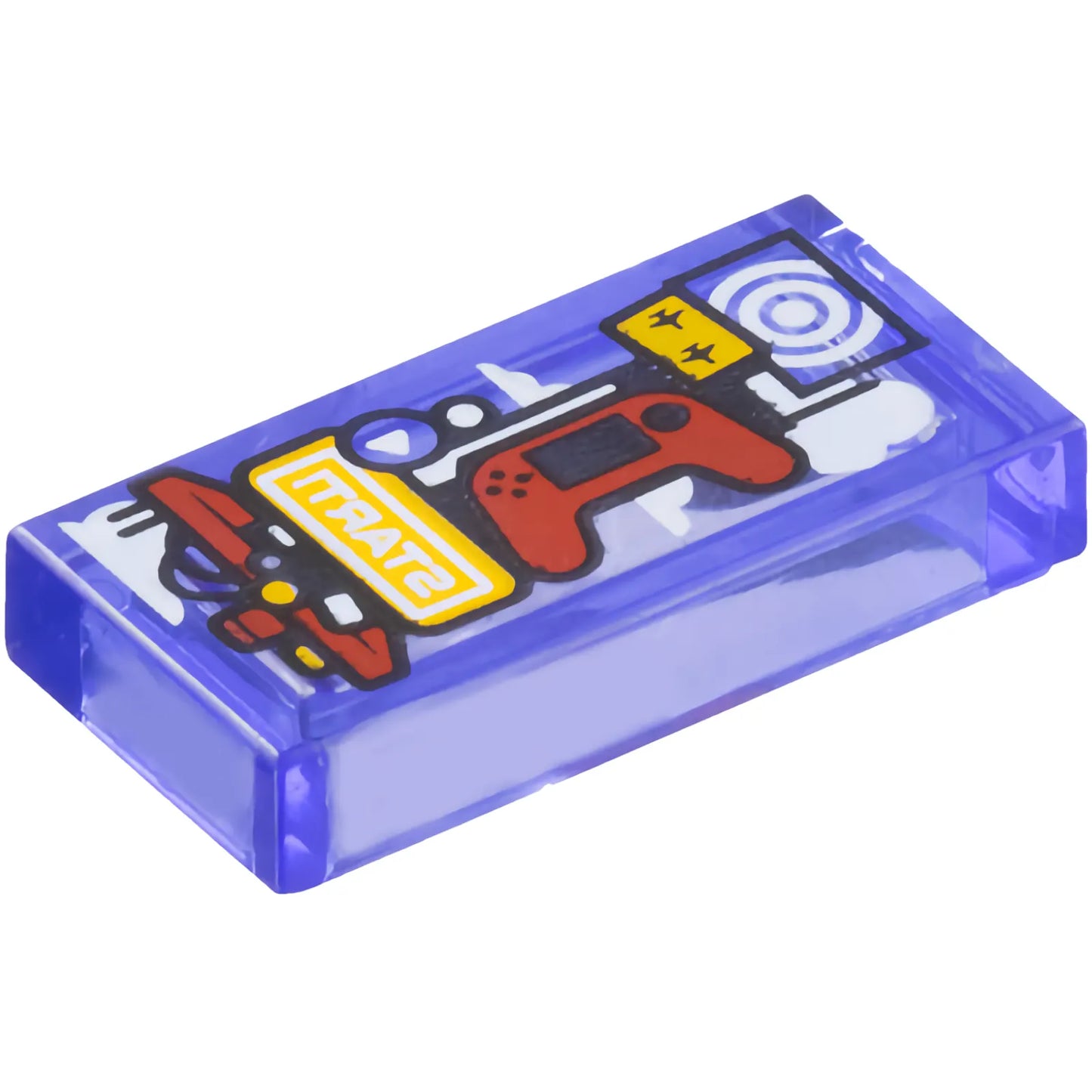 Part 3069pb1268 - Tile 1 x 2 with Game System Tower with Red Controller, White Target and 'START!' Pattern