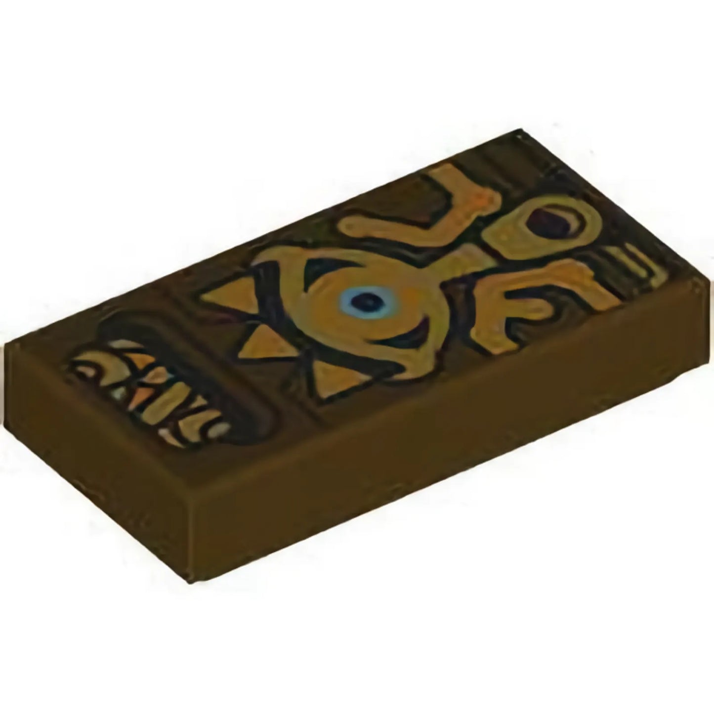 Part 3069pb1285 - Tile 1 x 2 with Tablet with Gold, Orange and Medium Azure Eye, Teardrop and Shapes (Crest of the Sheikah) Pattern (The Legend of Zelda Sheikah Slate)