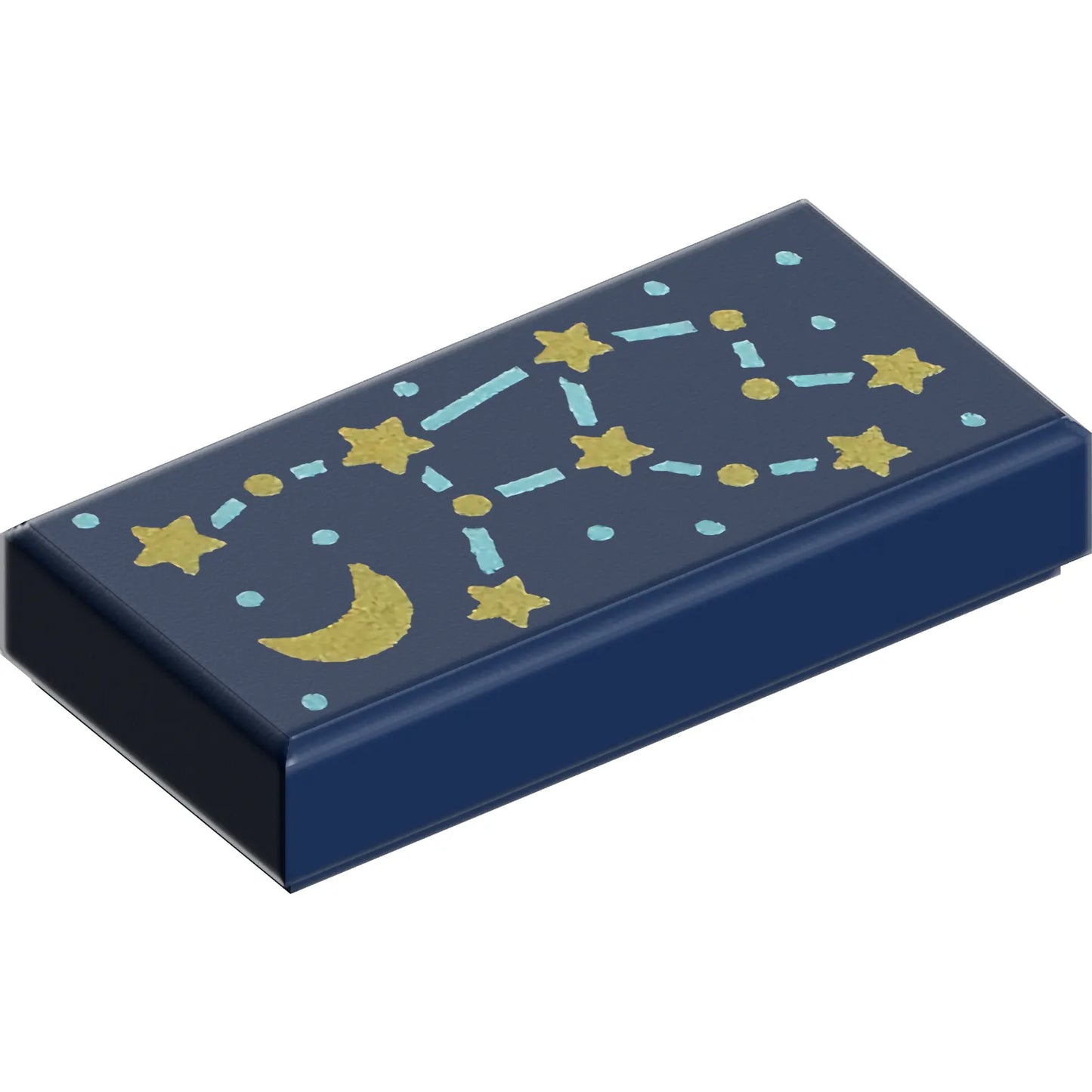 Part 3069pb1322 - Tile 1 x 2 with Constellation with Metallic Light Blue Lines and Dots, Gold Stars and Crescent Moon Pattern