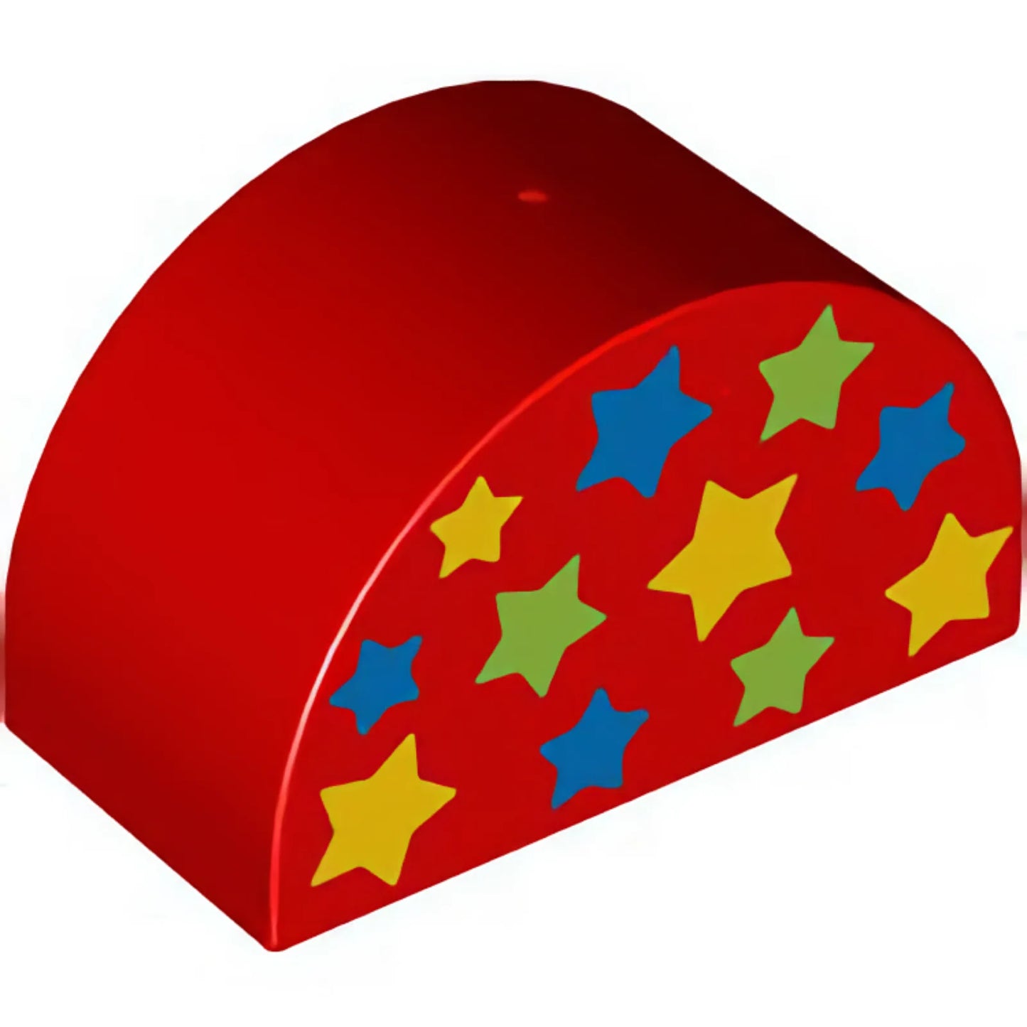 Part 31213pb026 - Duplo, Brick 2 x 4 x 2 Slope Curved Double with Blue, Lime, and Yellow Stars Pattern