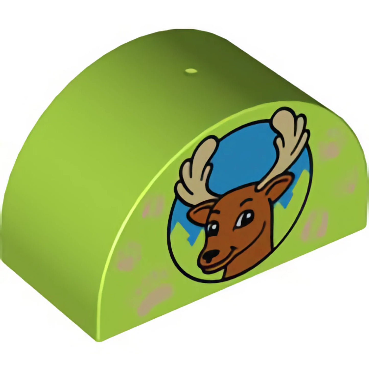 Part 31213pb029 - Duplo, Brick 2 x 4 x 2 Slope Curved Double with Deer Head in Circle and Paw Prints Pattern