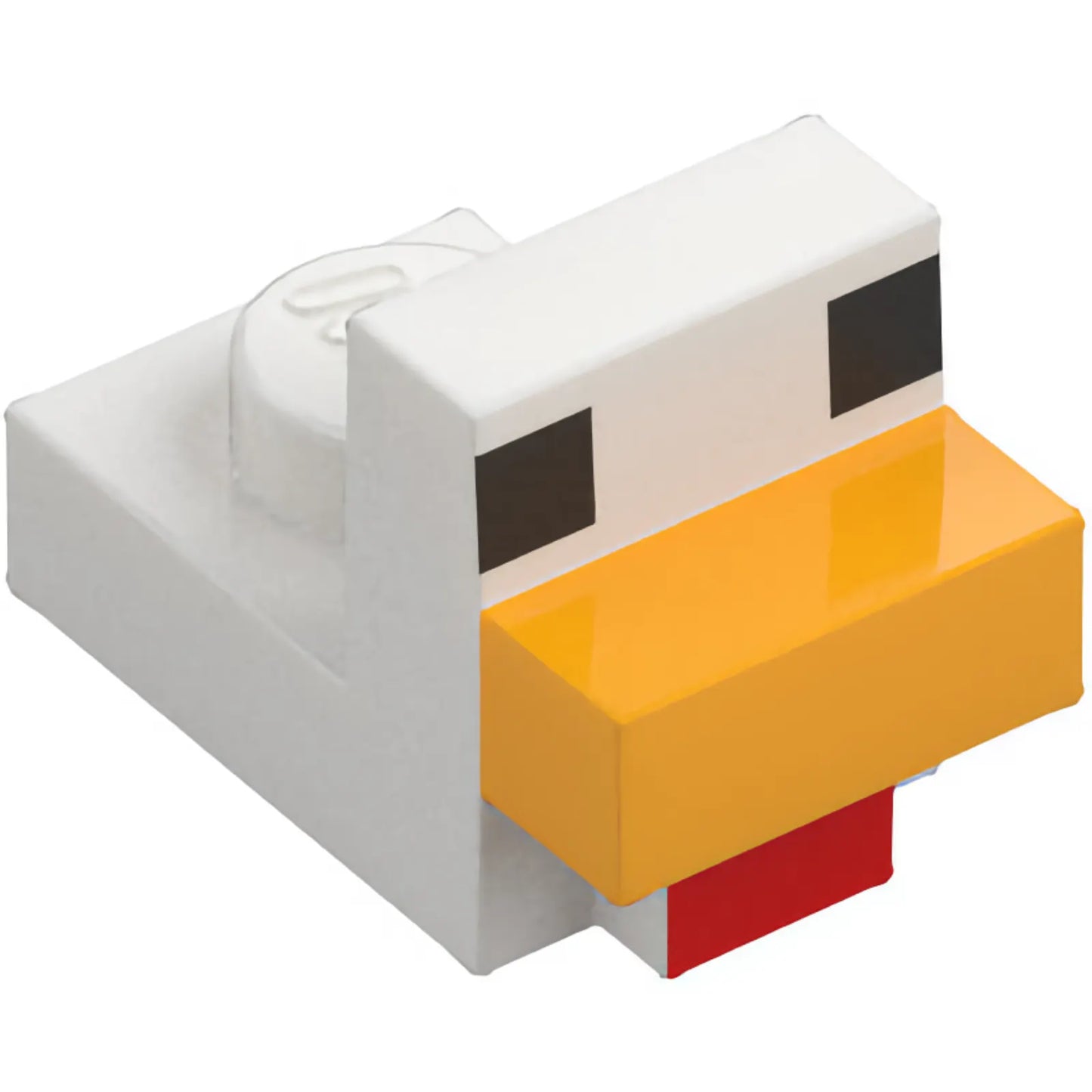 Part 35750pb01 - Creature Head Pixelated with Molded Bright Light Orange Beak and Printed Black Eyes and Red Wattle Pattern (Minecraft Chicken)