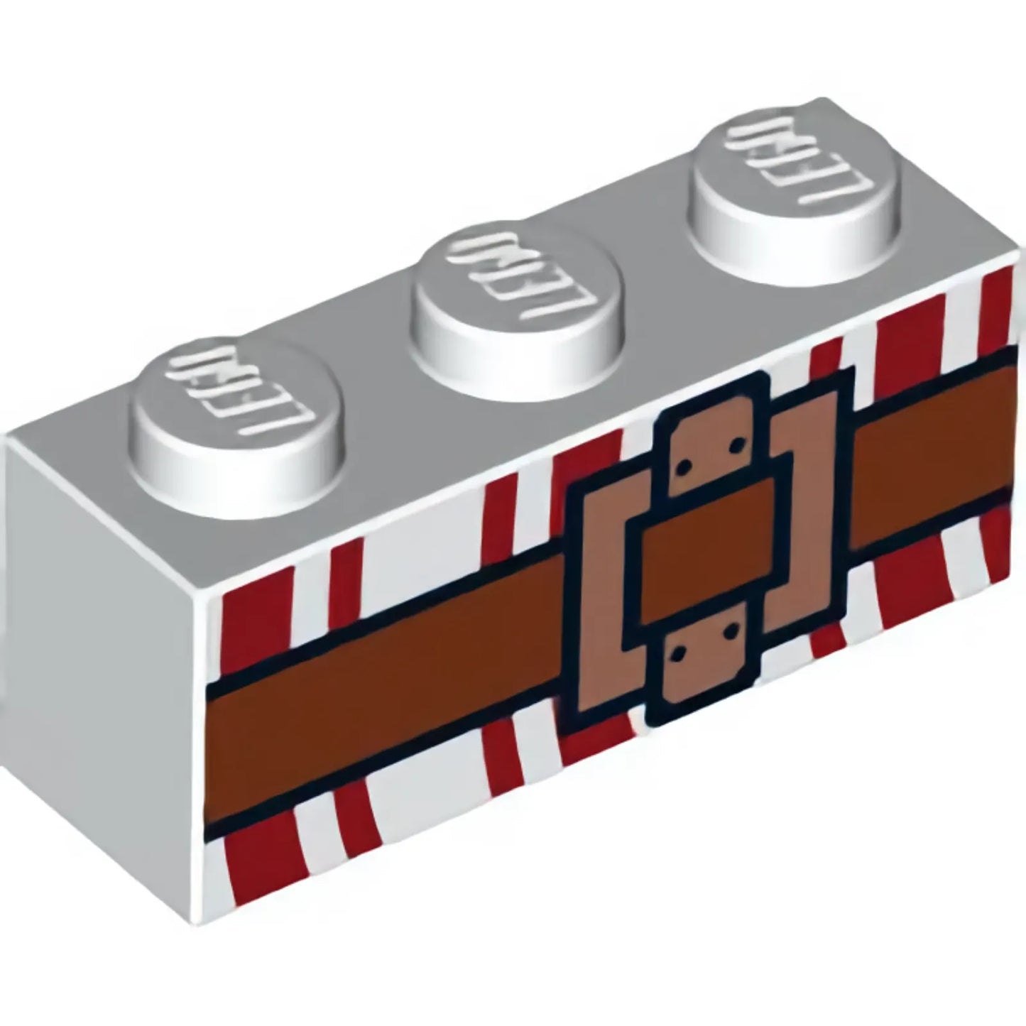 Part 3622pb072 - Brick 1 x 3 with Dark Red Lines and Brown Belt with Buckle Pattern