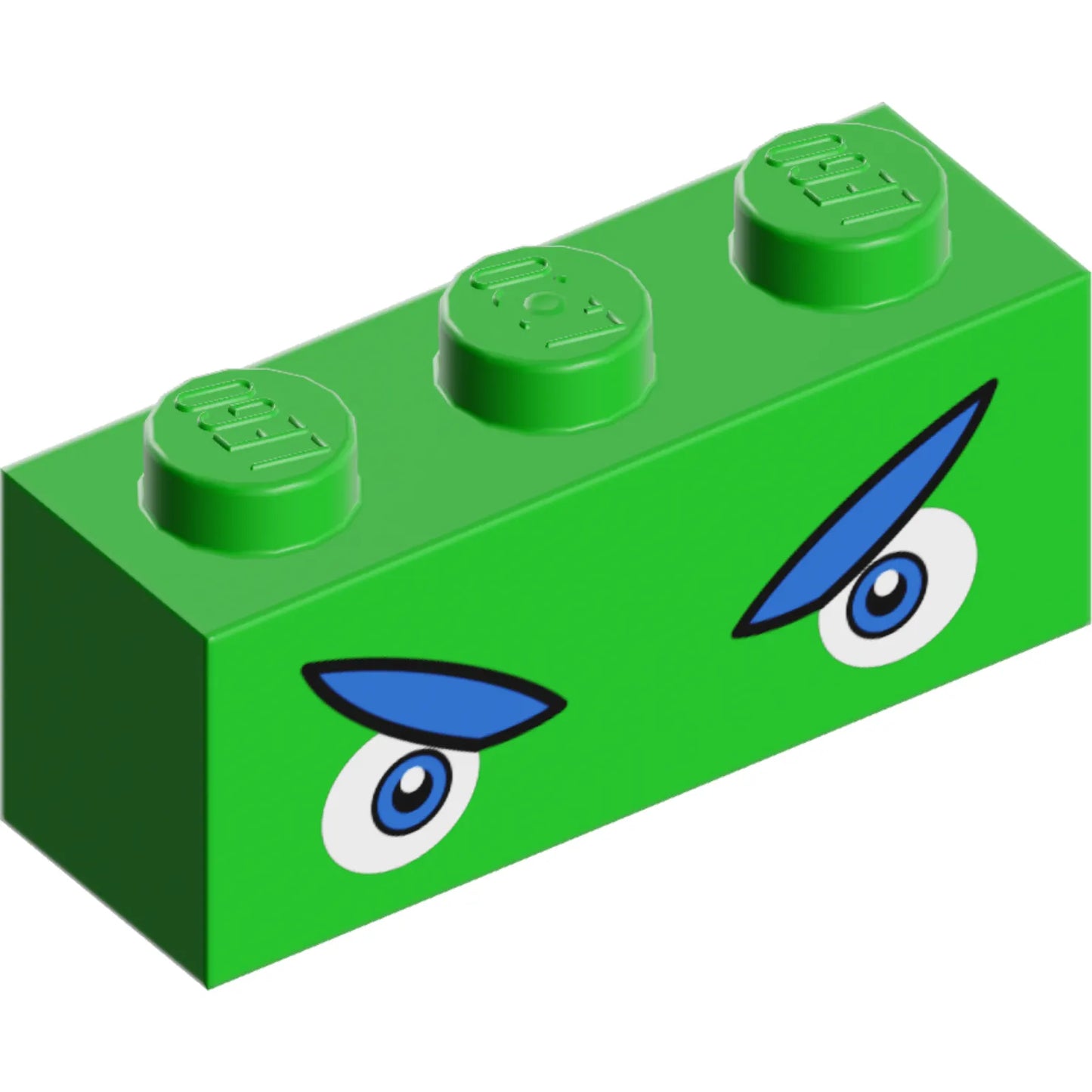 Teil 3622pb134 - Ziegel 1 x 3 mit wütenden dunkelblau-grauen und weißen Augen, blaues Augenbrauenmuster (Oberseite von Super Mario Ludwig)