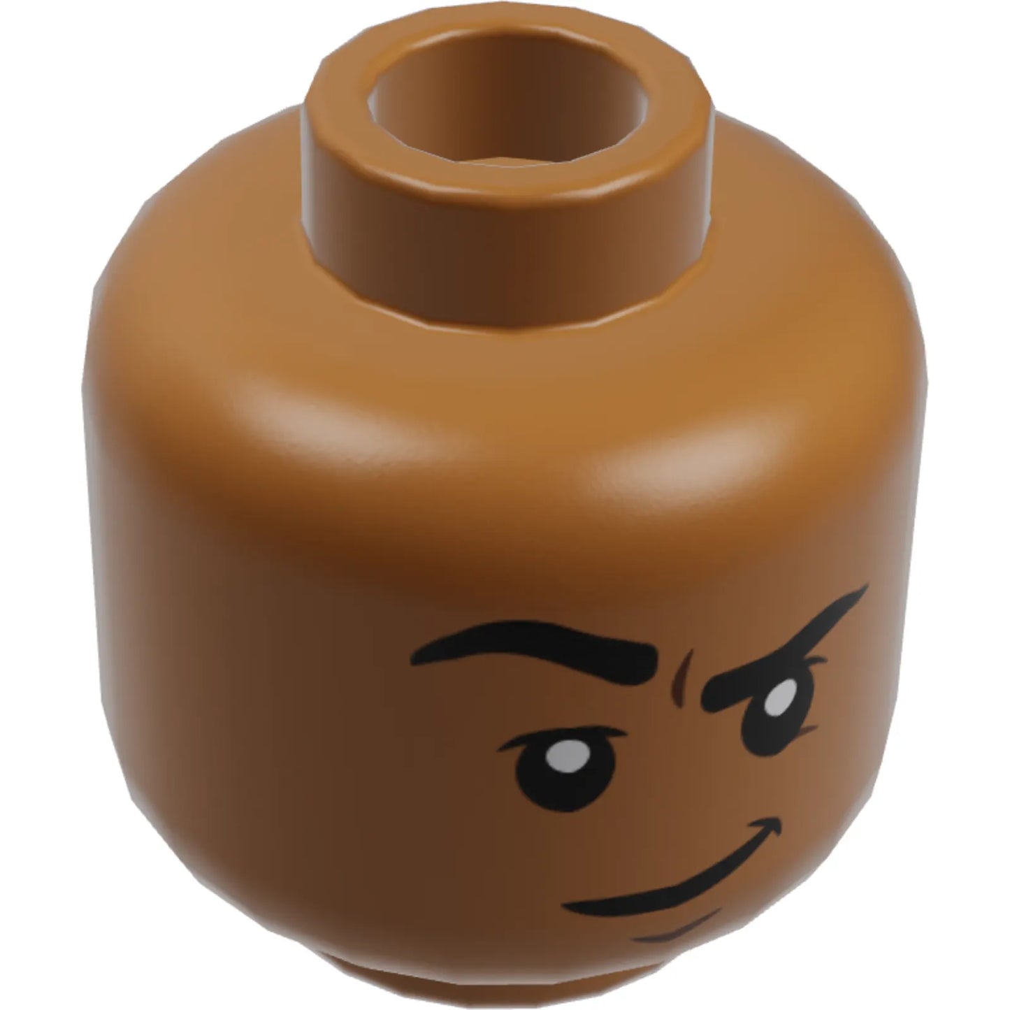Part 3626cpb2884 - Minifigure, Head Dual Sided, Black Eyebrows, Smile with Teeth / Grin with Raised Eyebrow Right Pattern - Hollow Stud