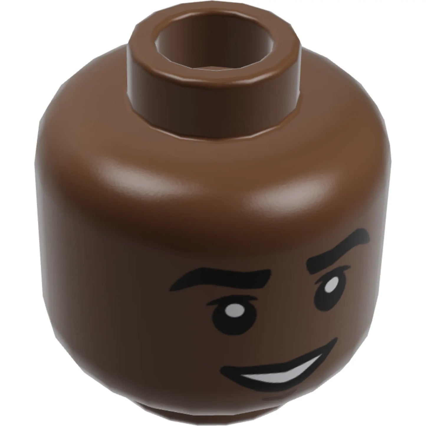 Part 3626cpb3151 - Minifigure, Head Dual Sided Black Thick Eyebrows, Chin Dimple, Grin with Teeth / Scared Pattern - Hollow Stud