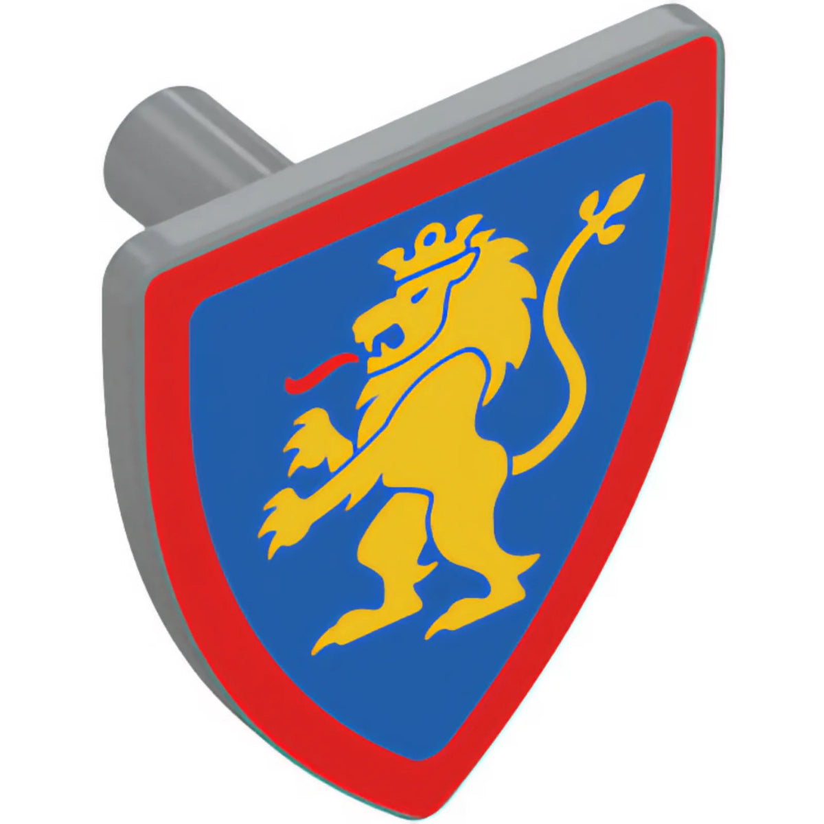 Part 3846pb064 - Minifigure, Shield Triangular with Yellow Lion Standing with Raised Foot on Blue Background with Red Border Pattern
