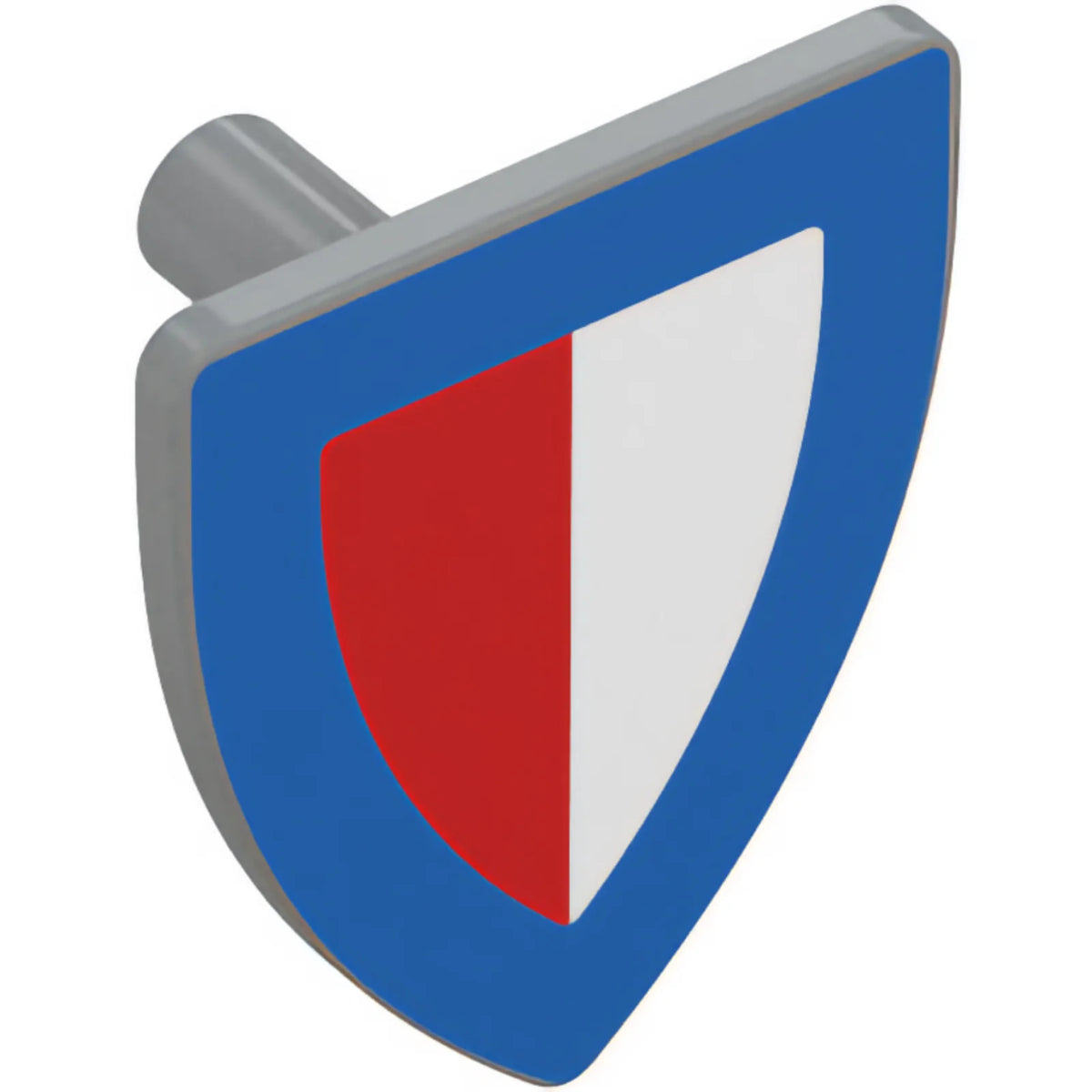 Part 3846pb065 - Minifigure, Shield Triangular with Blue Border and Red and White Halves Pattern