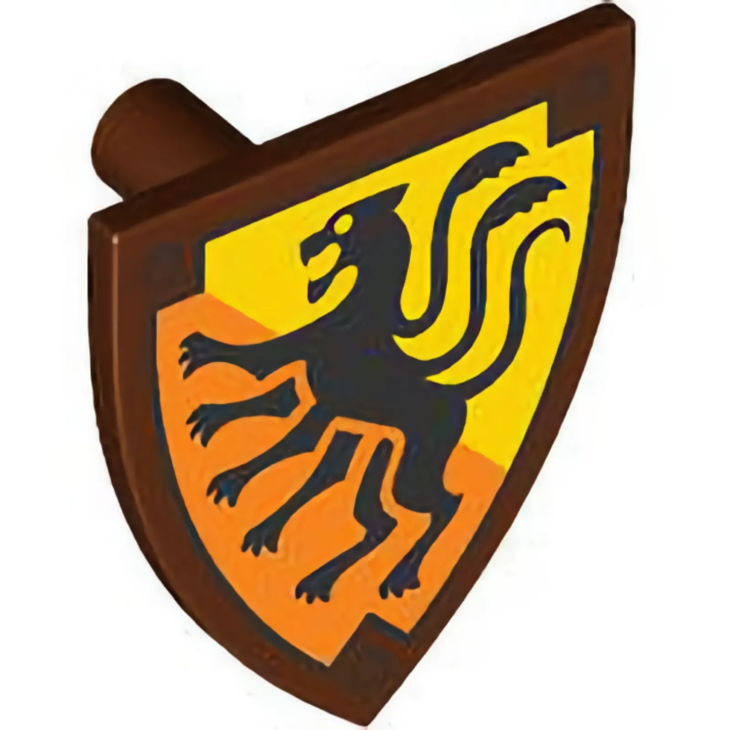 Part 3846pb070 - Minifigure, Shield Triangular with Large Black Cat with 6 Legs and 2 Tentacles (Dungeons & Dragons Displacer Beast) on Yellow and Orange Background Pattern