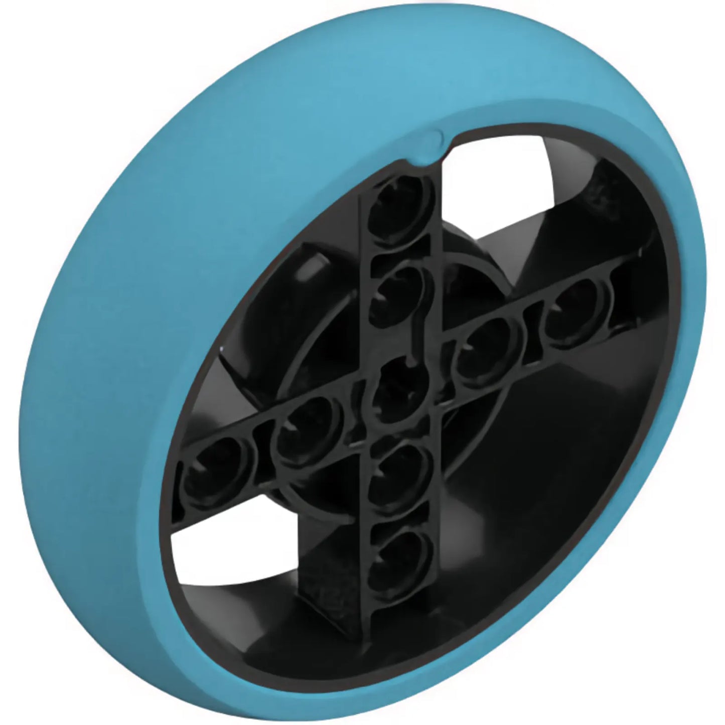 Part 39367pb01 - Wheel 56 x 14 Technic with Axle Hole and 8 Pin Holes with Molded Medium Azure Hard Rubber Tire Pattern