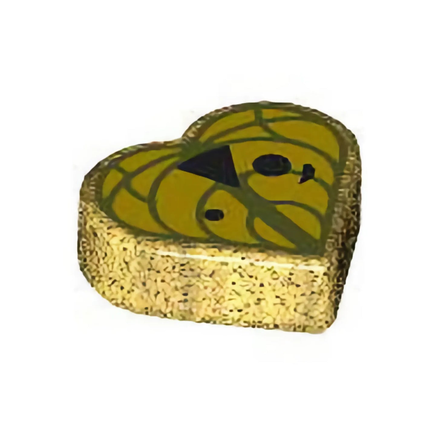 Part 39739pb07 - Tile, Round 1 x 1 Heart with Yellow and Olive Green Leaf with Black Eyes and Nose Pattern (The Legend of Zelda Korok Walton Face)