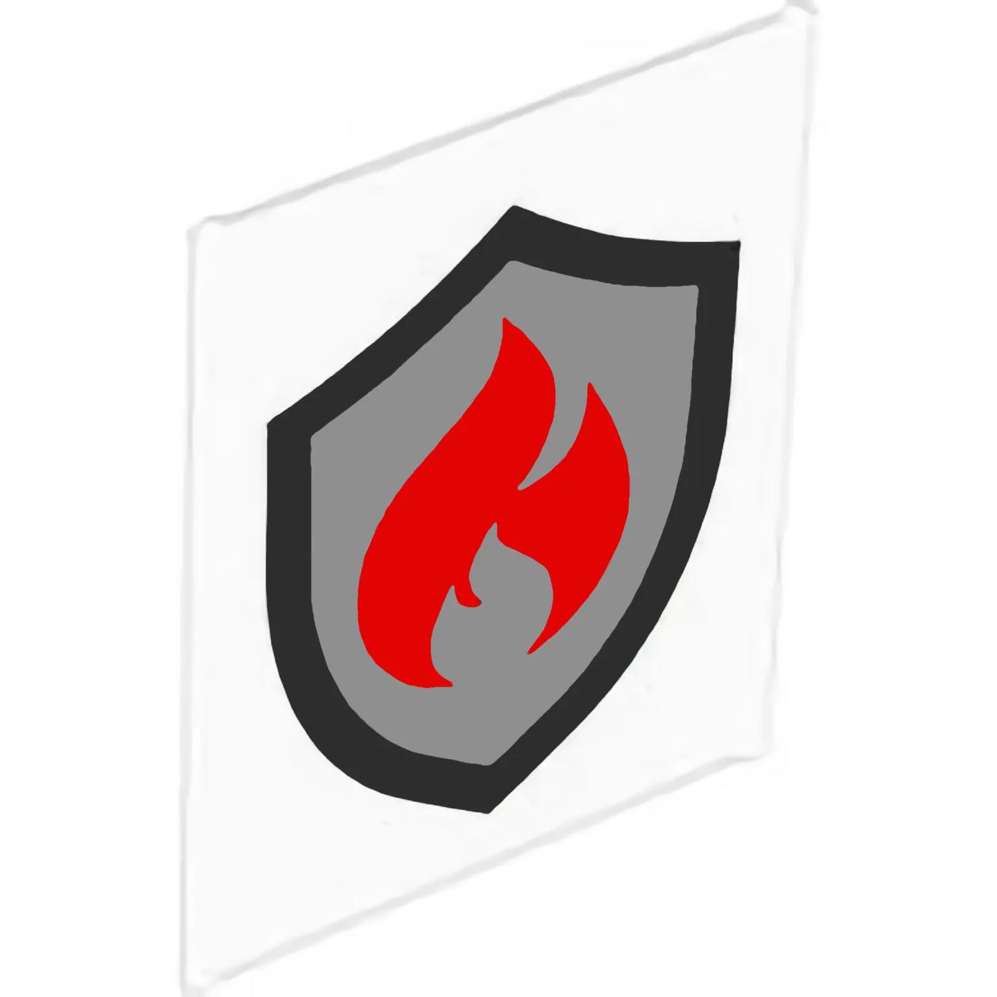 Part 42509pb08 - Glass for Window 1 x 6 x 6 Flat Front with Black and Silver Fire Logo Badge with Red Flames Pattern