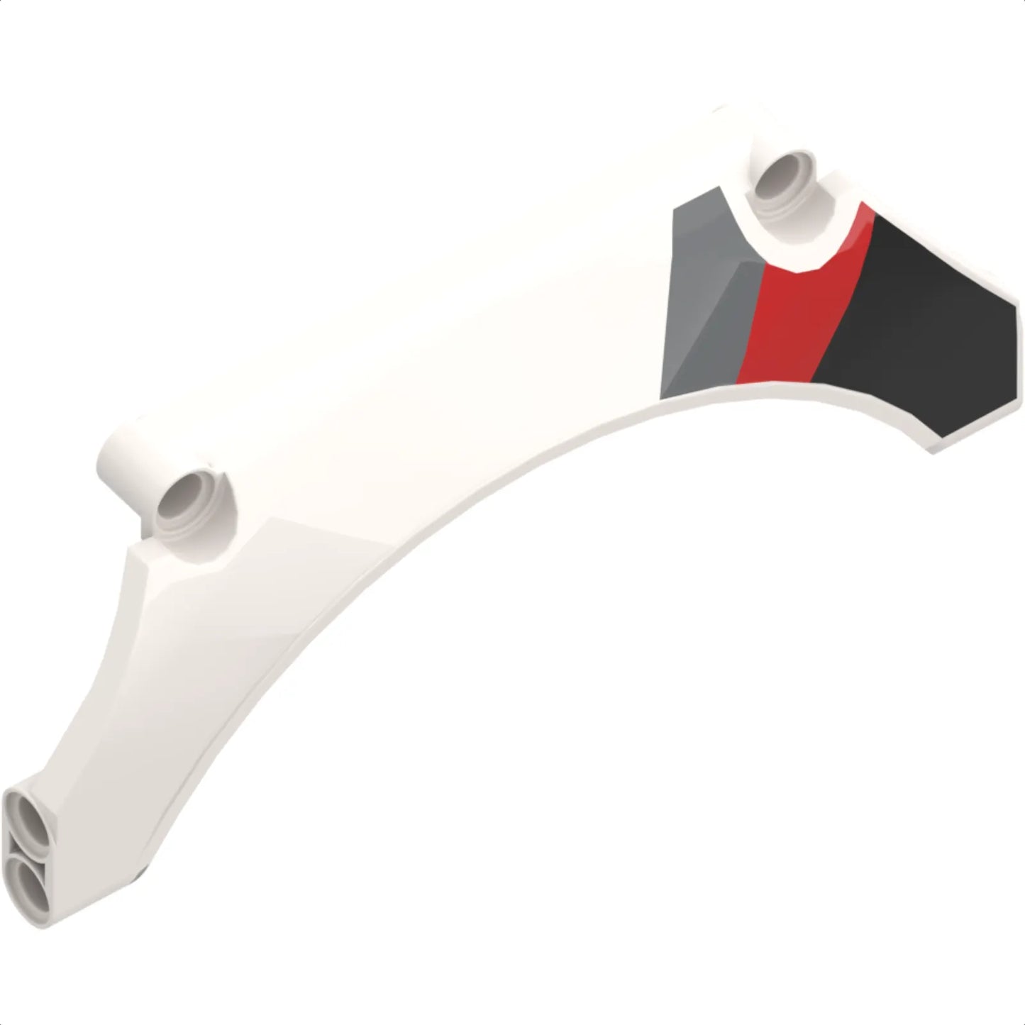 Part 42545pb002L - Technic, Panel Car Mudguard Arched 13 x 2 x 5 Straight Top with Black, Red and Gray Diagonal Stripes Pattern Model Back Left Side