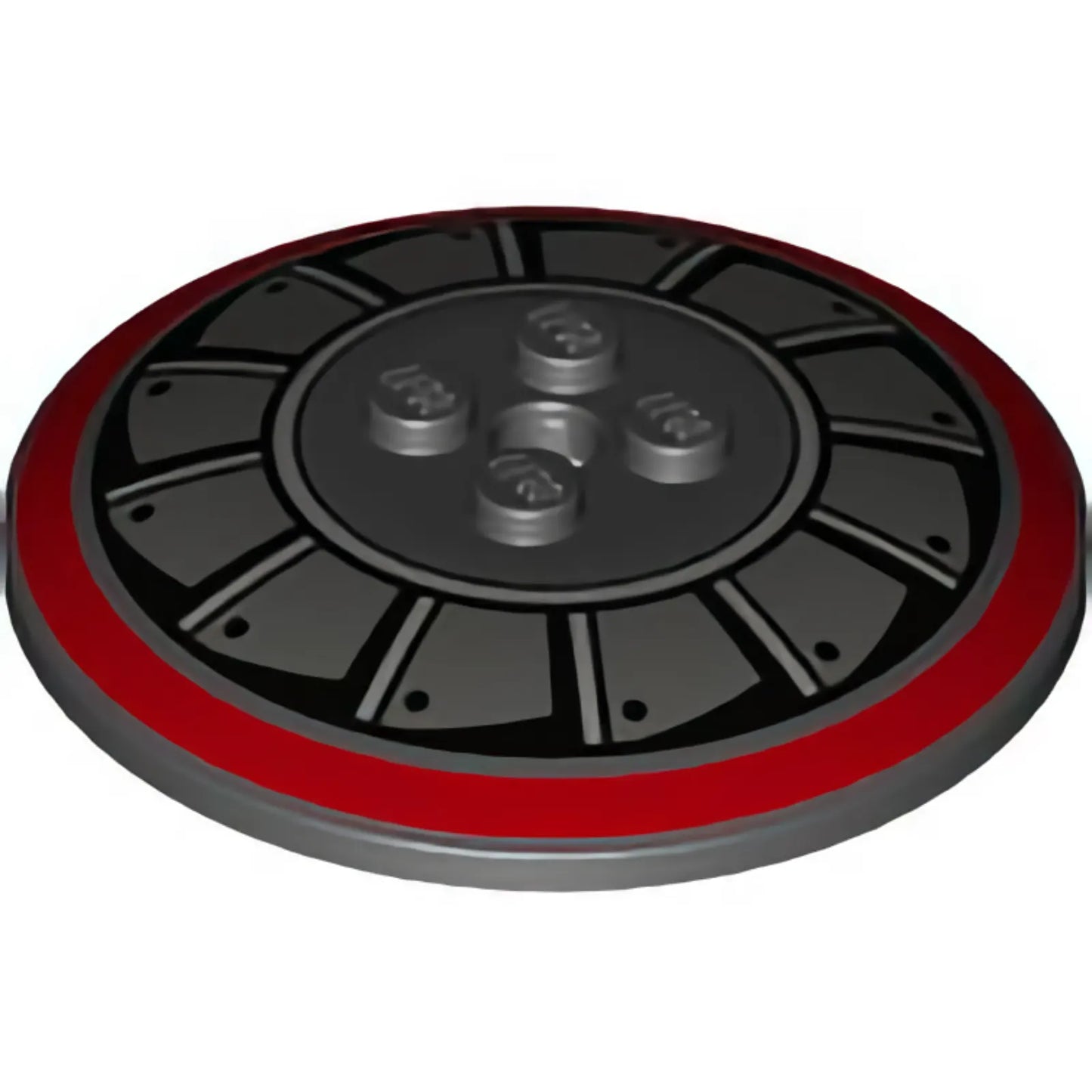 Part 44375bpb04 - Dish 6 x 6 Inverted (Radar) - Solid Studs with Dark Red Circle and Dark Bluish Gray and Metallic Silver Fan Blades Pattern
