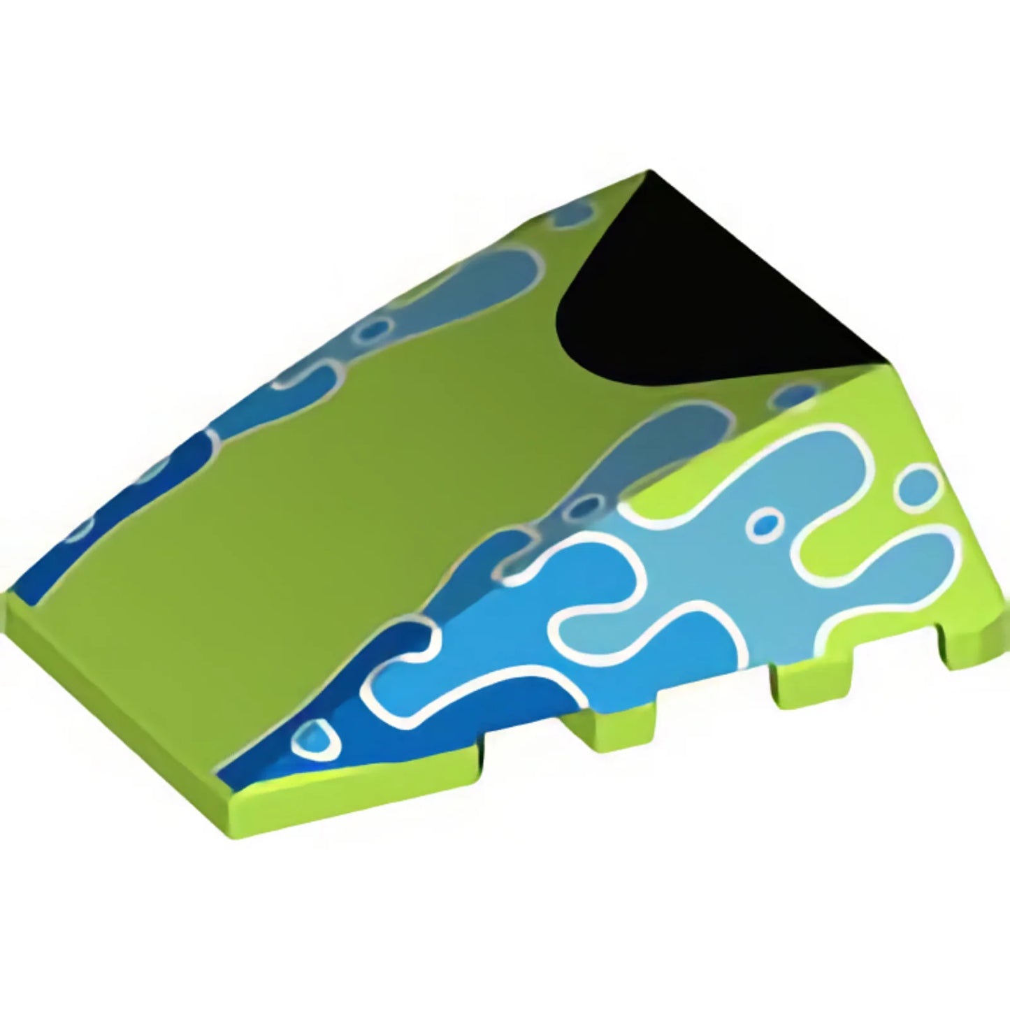 Part 47753pb082 - Wedge 4 x 4 Triple Curved No Studs with Blue, Dark Azure, and Medium Azure Water Splashes and Black Shape Pattern (Toy Story RC Hood)