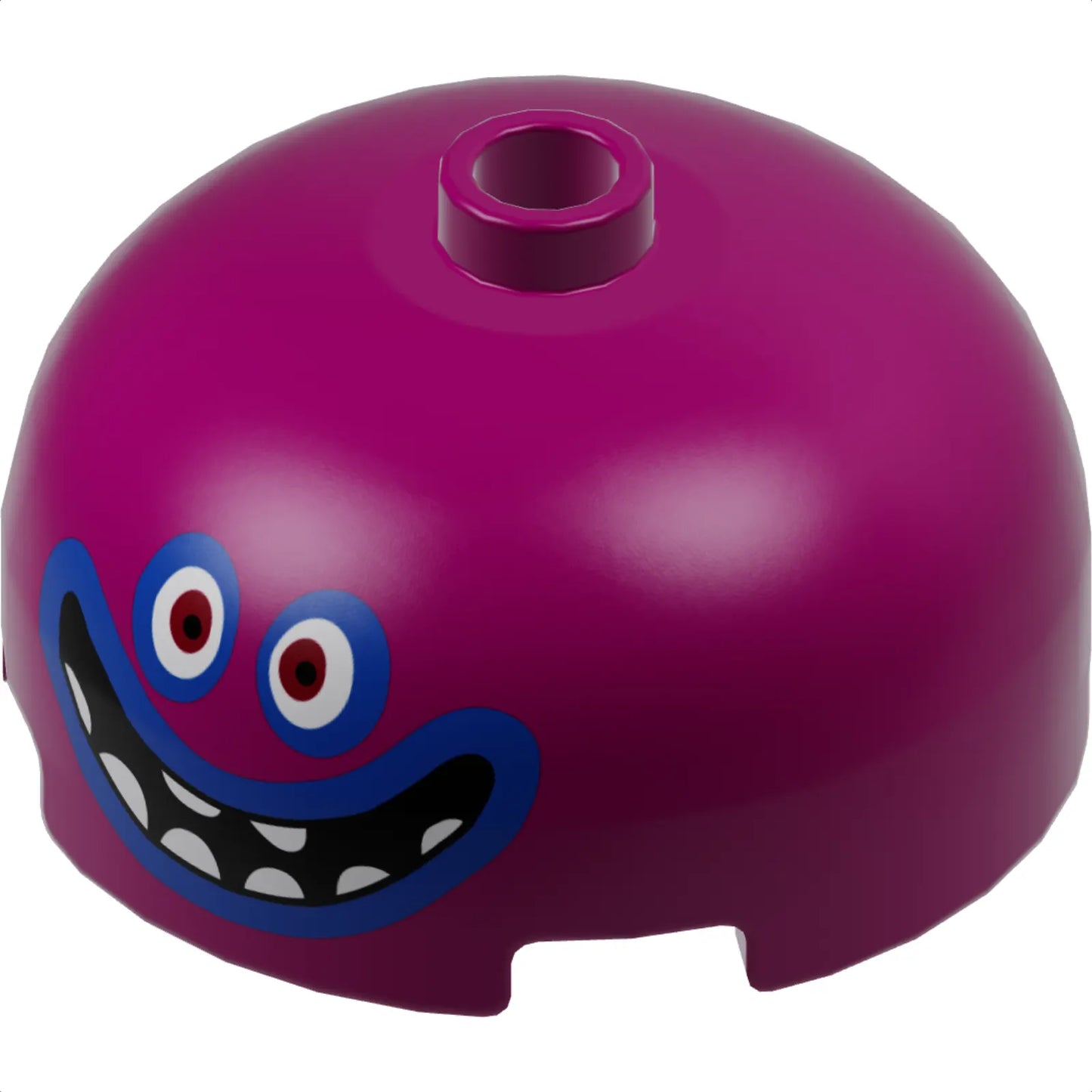 Part 49308pb002 - Brick, Round 3 x 3 x 1 1/3 Dome Top - Open Stud with Face, White Eyes and Teeth and Black Open Mouth Wide Smile with Blue Outlines Pattern