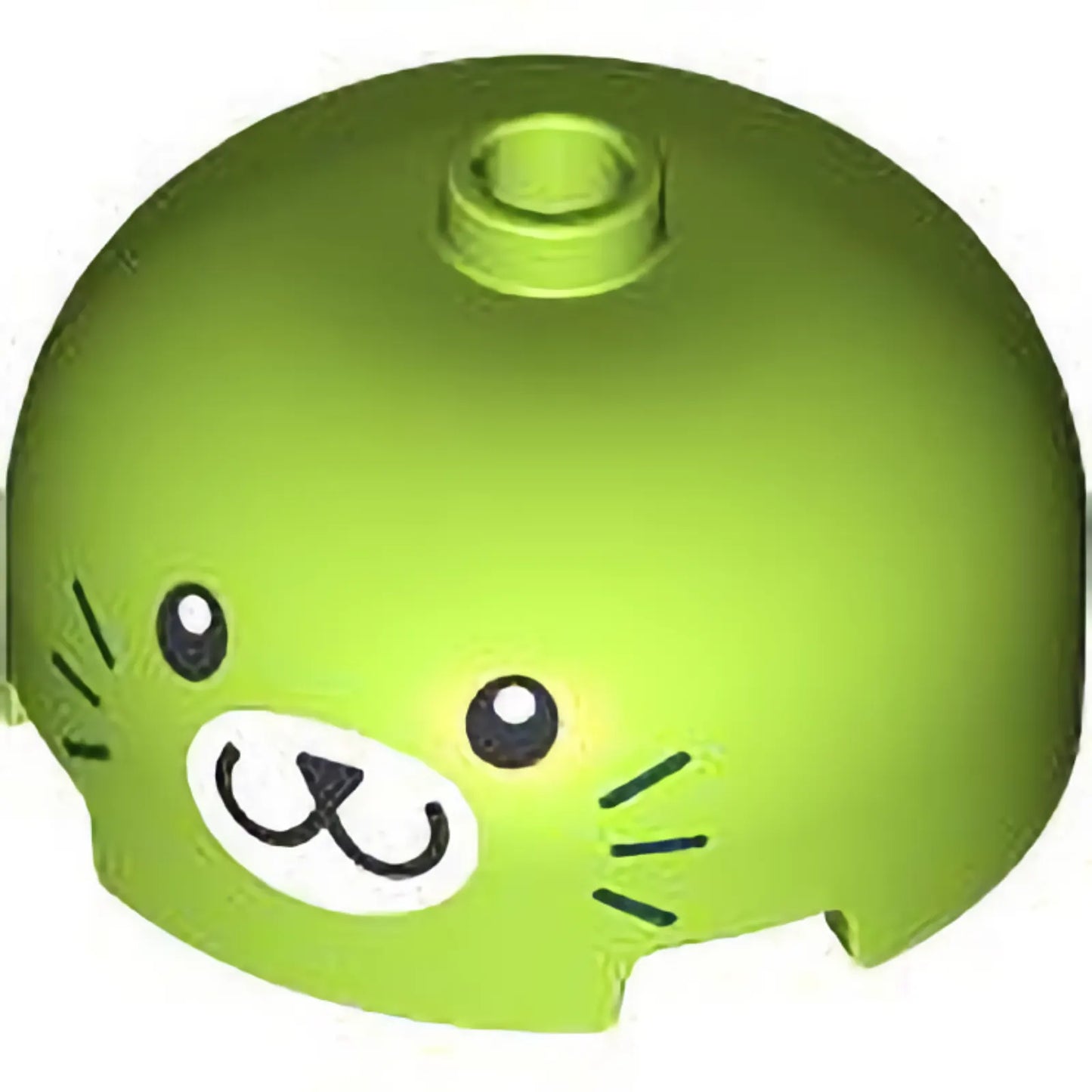 Part 49308pb004 - Brick, Round 3 x 3 x 1 1/3 Dome Top - Open Stud with Black Eyes, Nose and Mouth, Dark Green Whiskers and White Oval Muzzle Pattern (Cactus)