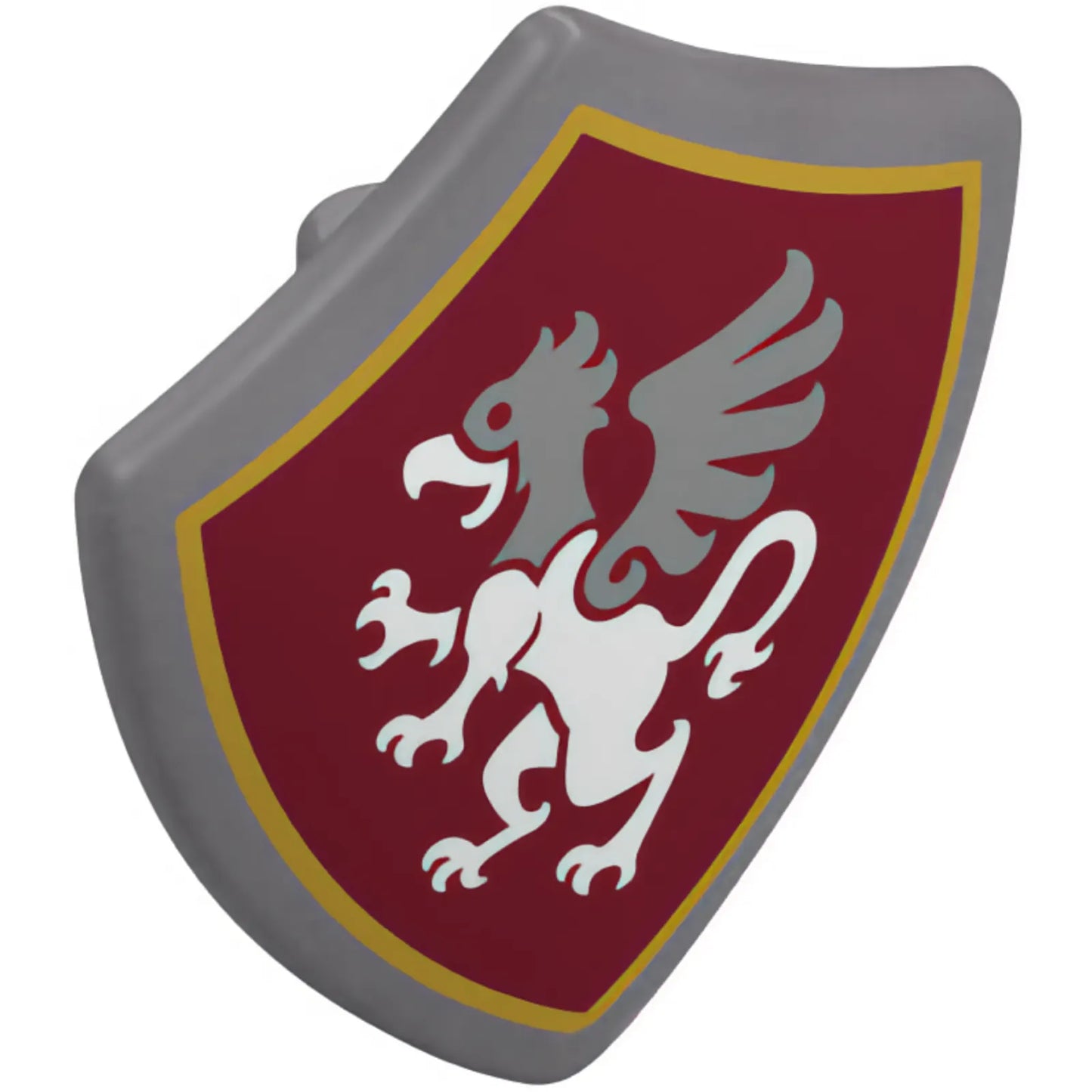 Part 4972pb02 - Minifigure, Shield Quadrilateral with White and Silver Griffin on Dark Red Background with Gold Border Pattern