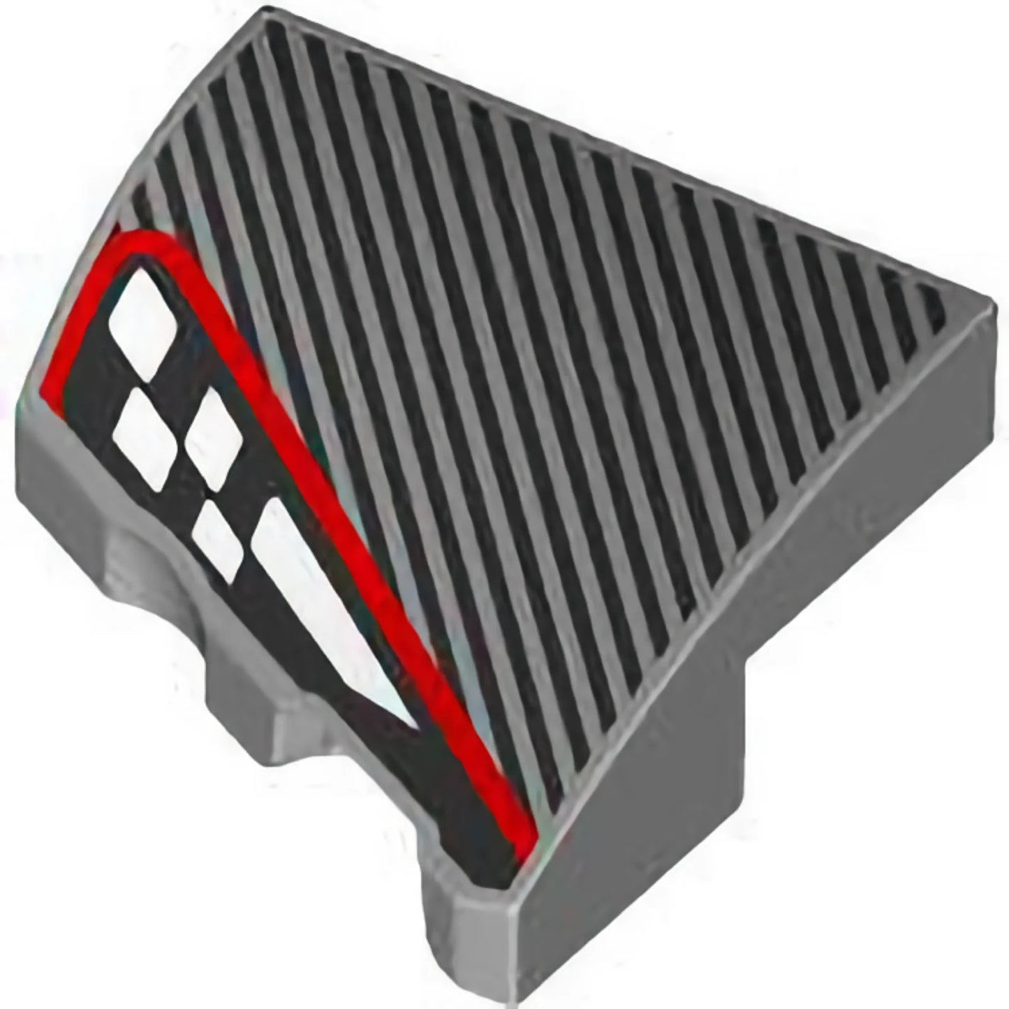Part 5093pb001 - Wedge 2 x 2 x 2/3 Right with Silver Diagonal Stripes and Black and White Checkered Stripe with Red Outline Pattern