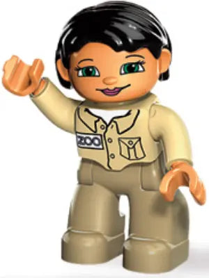 Minifig 47394pb116 - Duplo Figur Lego Ville, Weiblich, Dunkelbraune Beine, Braunes Oberteil, Schwarze Haare (Zoowärter)