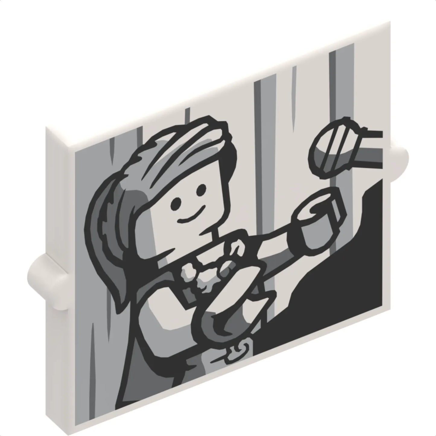 Part 60601pb032 - Glass for Window 1 x 2 x 2 Flat Front with Female Minifigure Singer Piano Player and Microphone Pattern