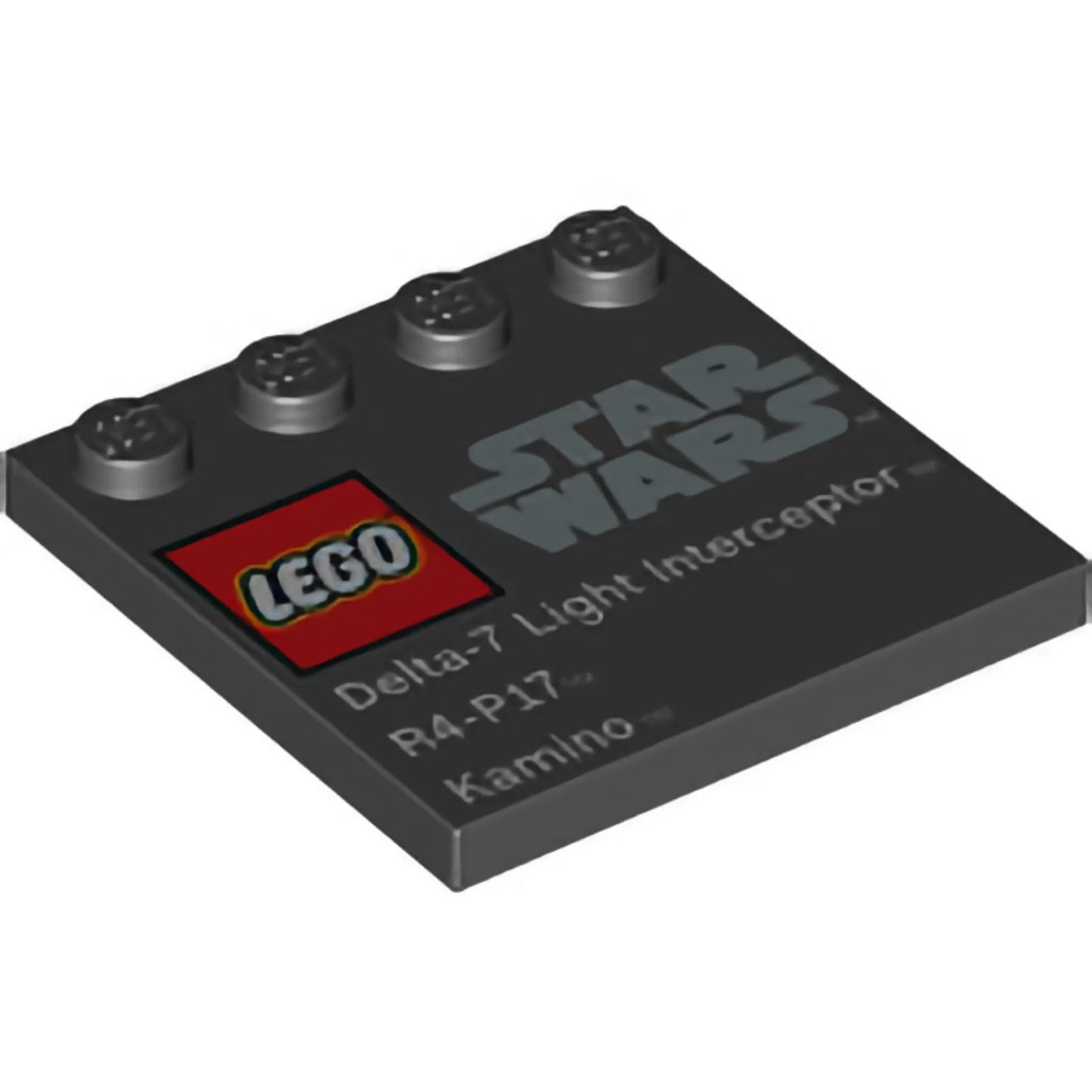 Part 6179pb055 - Tile, Modified 4 x 4 with Studs on Edge with LEGO Star Wars Logo, 'Delta-7 Light Interceptor', 'R4-P17', and 'Kamino' Pattern