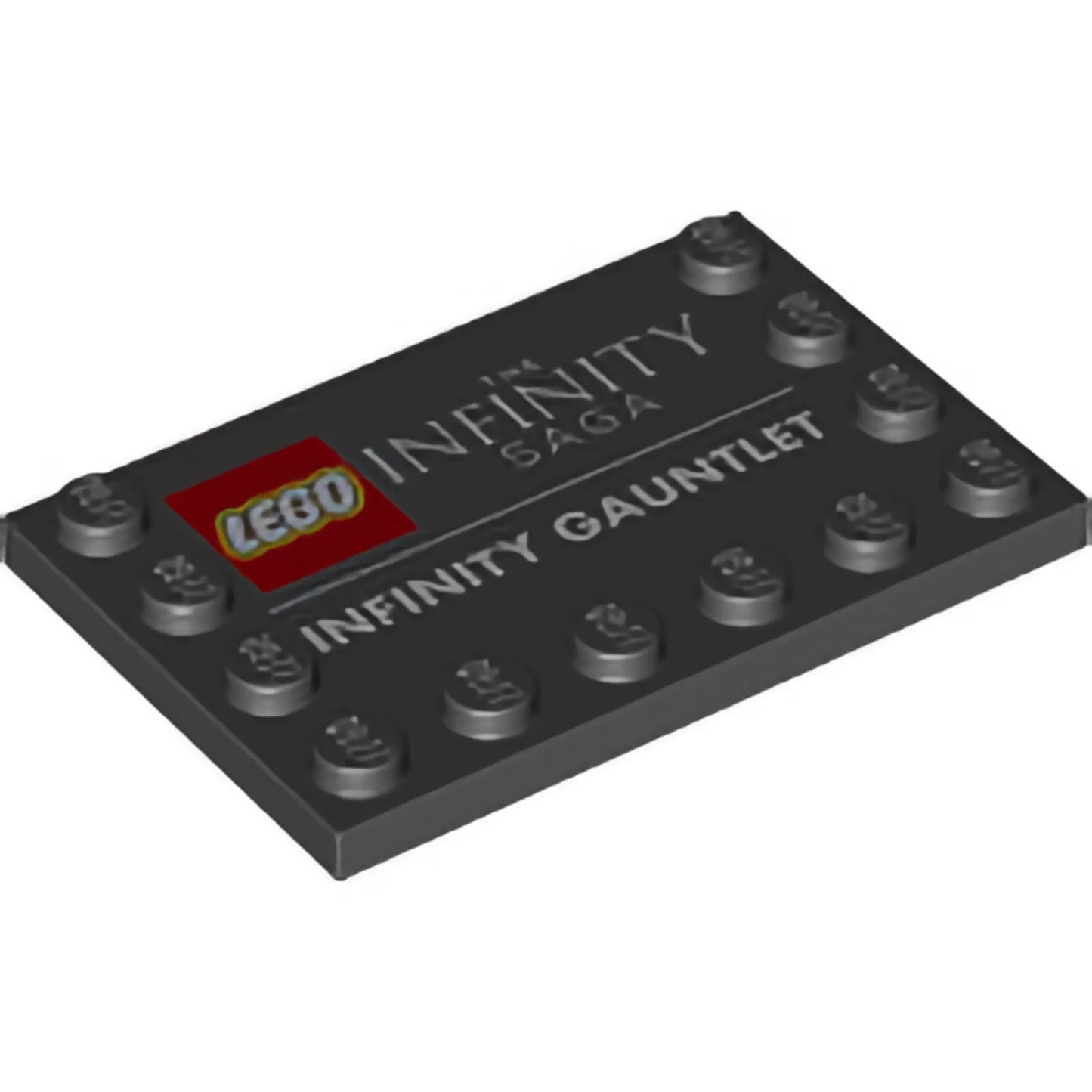 Part 6180pb145 - Tile, Modified 4 x 6 with Studs on Edges with 'THE INFINITY SAGA' and 'INFINITY GAUNTLET' Pattern