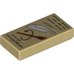 Part 3069pb0649 - Tile 1 x 2 with Reddish Brown 'Wingardium Leviosa' and Wand and White Feather Pattern