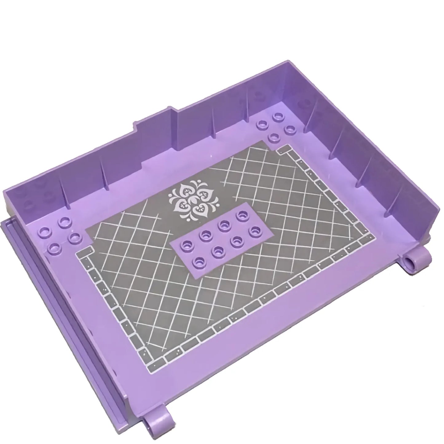 Part 65196pb02 - Container, Book Cover Half, 16 x 12 x 2 2/3 (Storybook Adventures) with Light Bluish Gray Background with Stonework and Lattice Pattern
