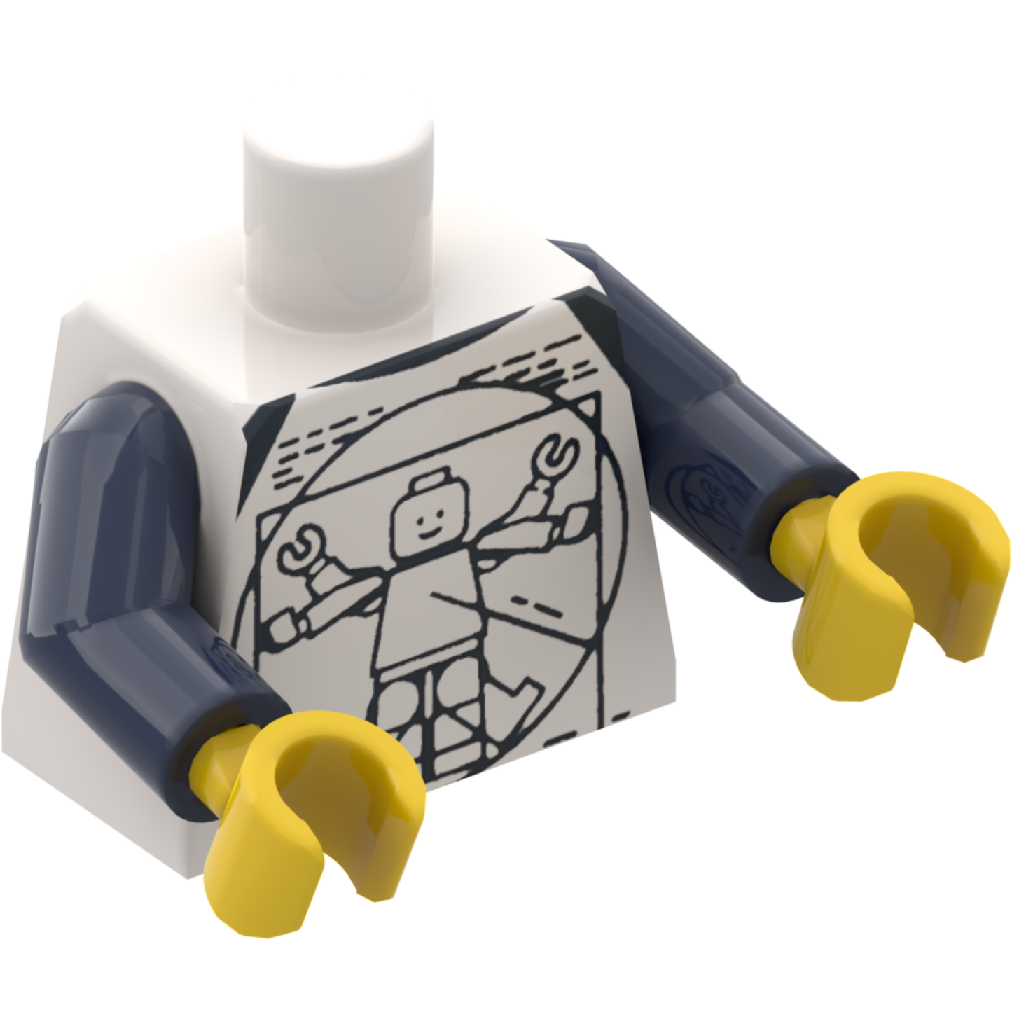 Part 973pb3794c01 - Torso Shirt with Dark Blue Shoulders and Vitruvian Minifigure Pattern (BAM) / Dark Blue Arms / Yellow Hands