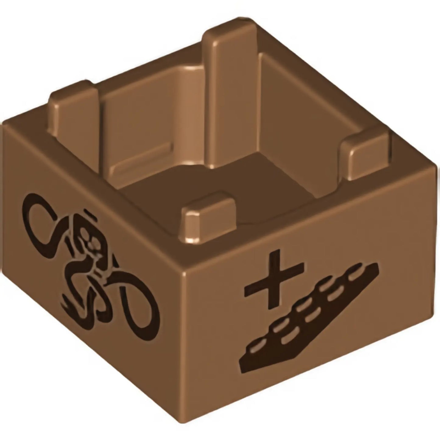 Part 35700pb08 - Container, Box 2 x 2 x 1 - Top Opening with Flat Inner Bottom with HP Game Spinner / Dreidel Actions with Dark Mark, Plus and Minus Signs, and Plates Pattern