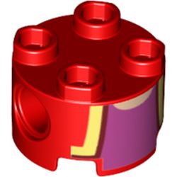 Part 17485pb006 - Brick, Round 2 x 2 with Pin Holes with Vest Open with Bright Light Yellow and Dark Red Trim over Dark Pink Shirt, Light Nougat Neck Pattern (Super Mario Toadette Torso)