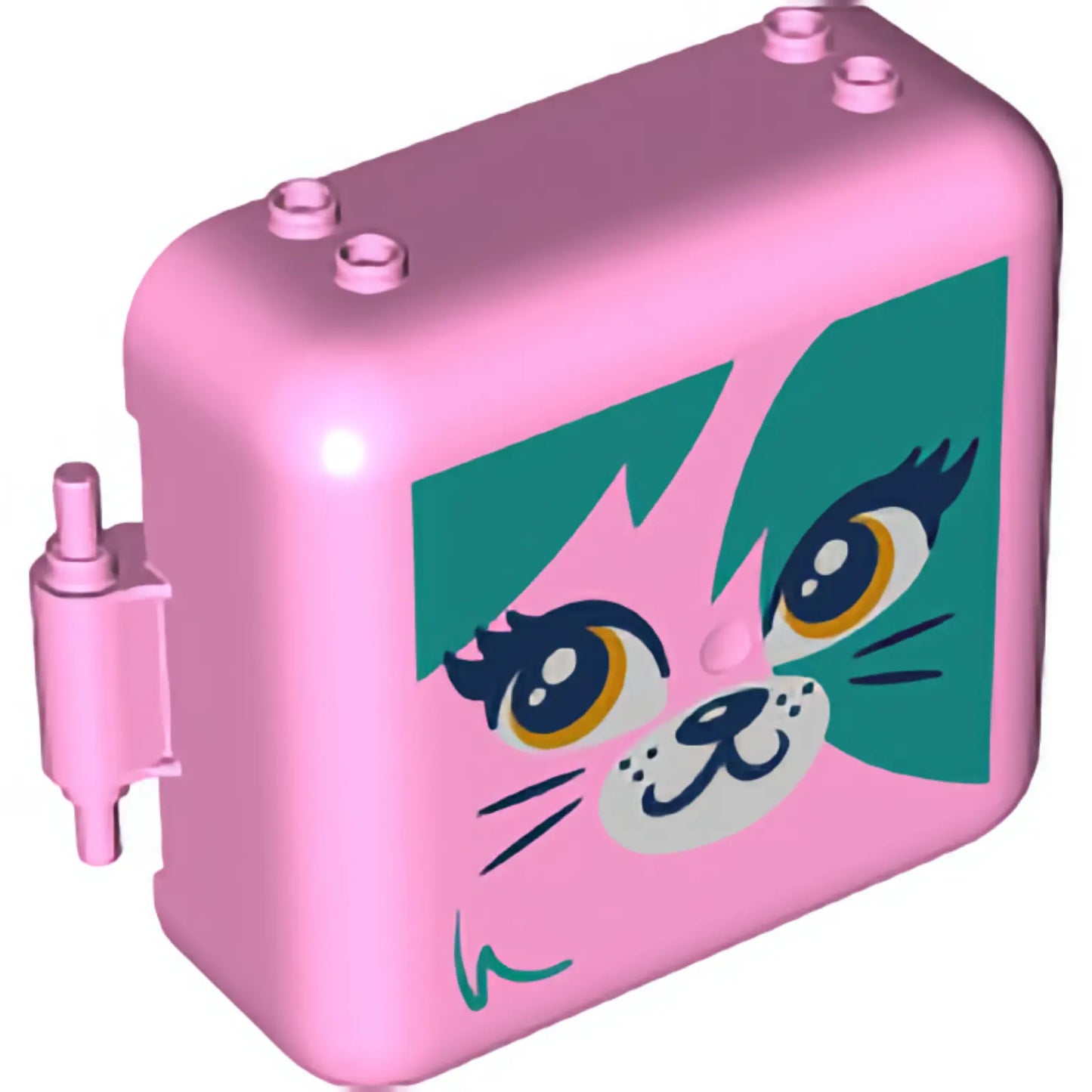 Part 64462pb03 - Container, Box 3 x 8 x 6 2/3 Half Front with Cat Face with Dark Turquoise Splotches Pattern
