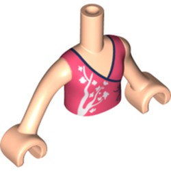 Part FTGpb280c01 - Torso Mini Doll Girl Coral Wrap Top with White Tree Pattern, Light Nougat Arms with Hands
