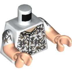 Part 973pb4482c01 - Torso Shirt, Light Nougat Neck, Buttons, Dark Bluish Gray and Tark Tan Floral Pattern / Light Nougat Arms with White Short Sleeves, Floral Pattern / Light Nougat Hands