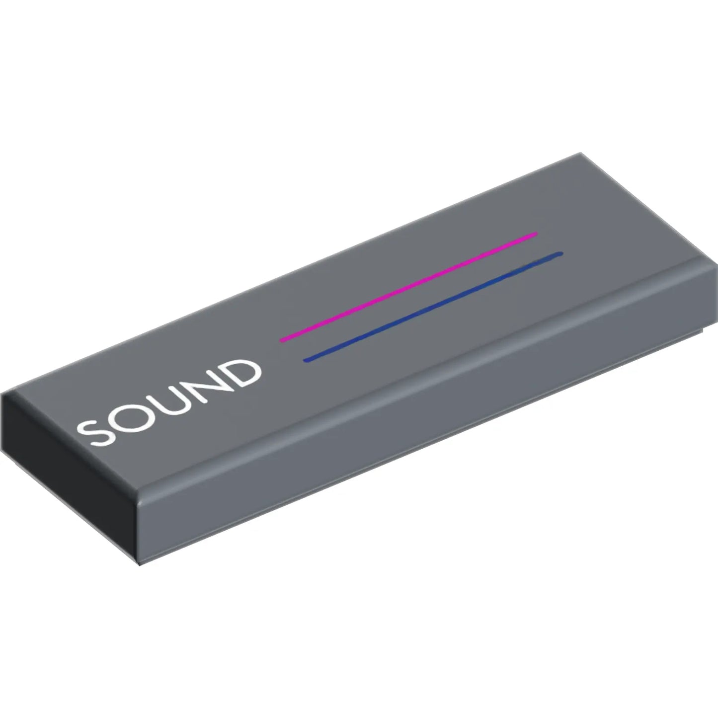 Part 63864pb313 - Tile 1 x 3 with Magenta and Dark Blue Stripes and White 'SOUND' Pattern
