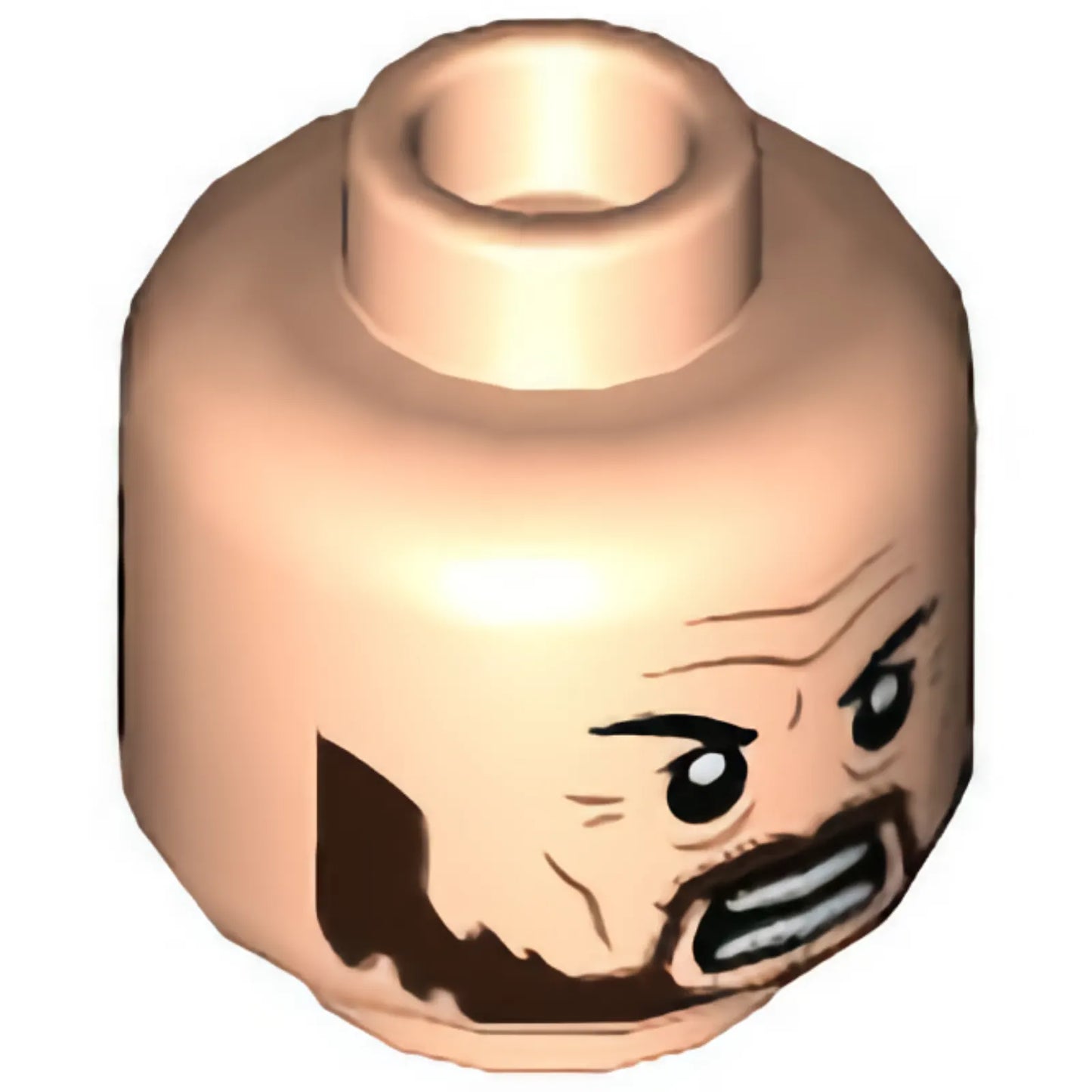 Part 3626cpb3059 - Minifigure, Head Dual Sided Black Eyebrows, Dark Brown Beard, Crow's Feet, Neutral / Fierce Pattern - Hollow Stud