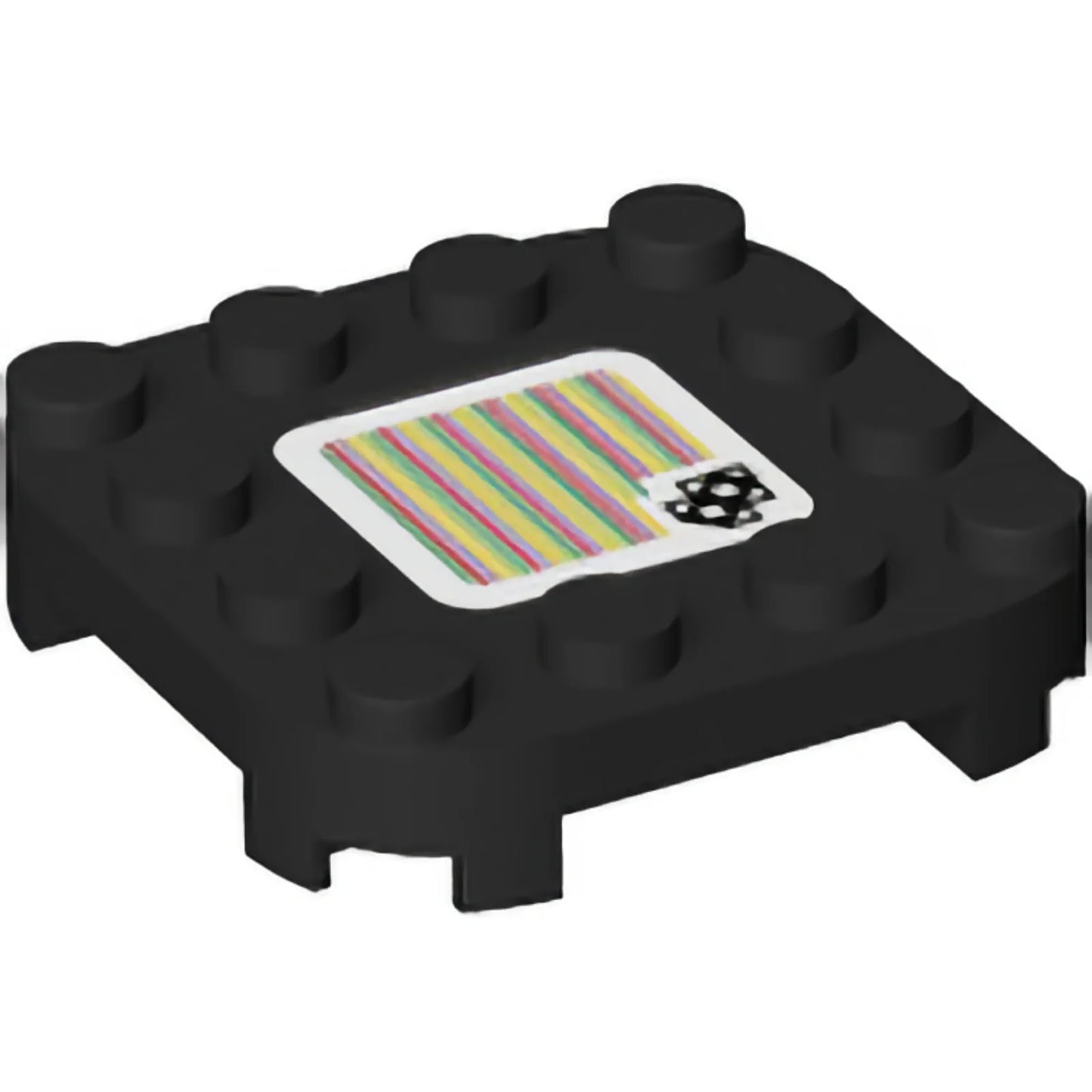 Part 66792pb008 - Plate, Modified 4 x 4 with Rounded Corners and 4 Feet with Super Mario Scanner Code Skewer Pattern (Sticker) - Set 71390