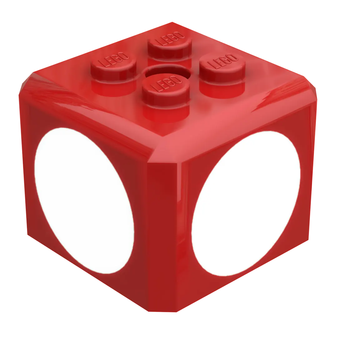 Part 66855pb01 - Brick, Modified Cube, 4 Studs on Top with White Circle Pattern on All Sides (Super Mario 1-Up Mushroom / Super Mushroom / Toadette Cap)