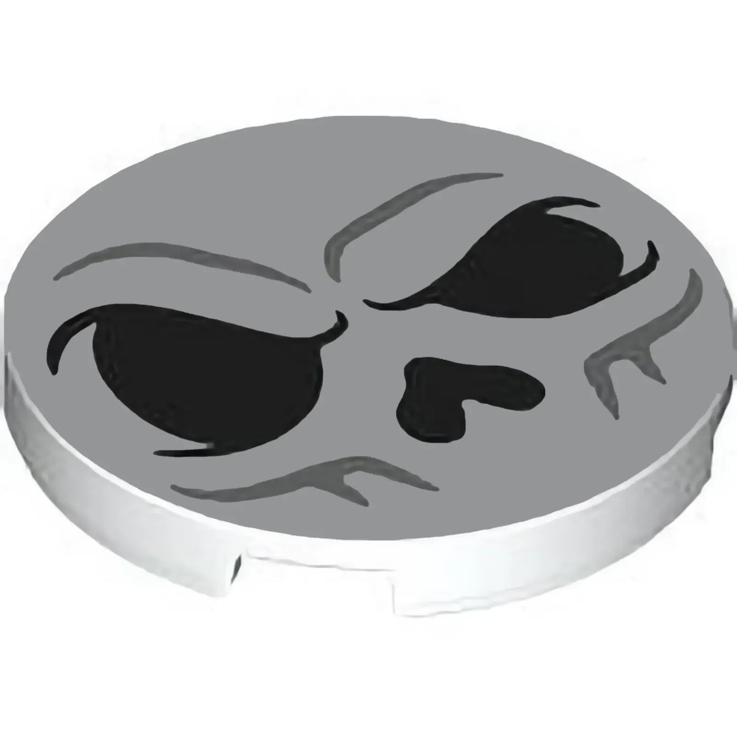 Teil 67095pb079 – Fliese, rund 3 x 3 mit Totenkopf mit schwarzen Augen und Nase und hellblau-grauem Konturenmuster (The Legend of Zelda Skulltula Face)