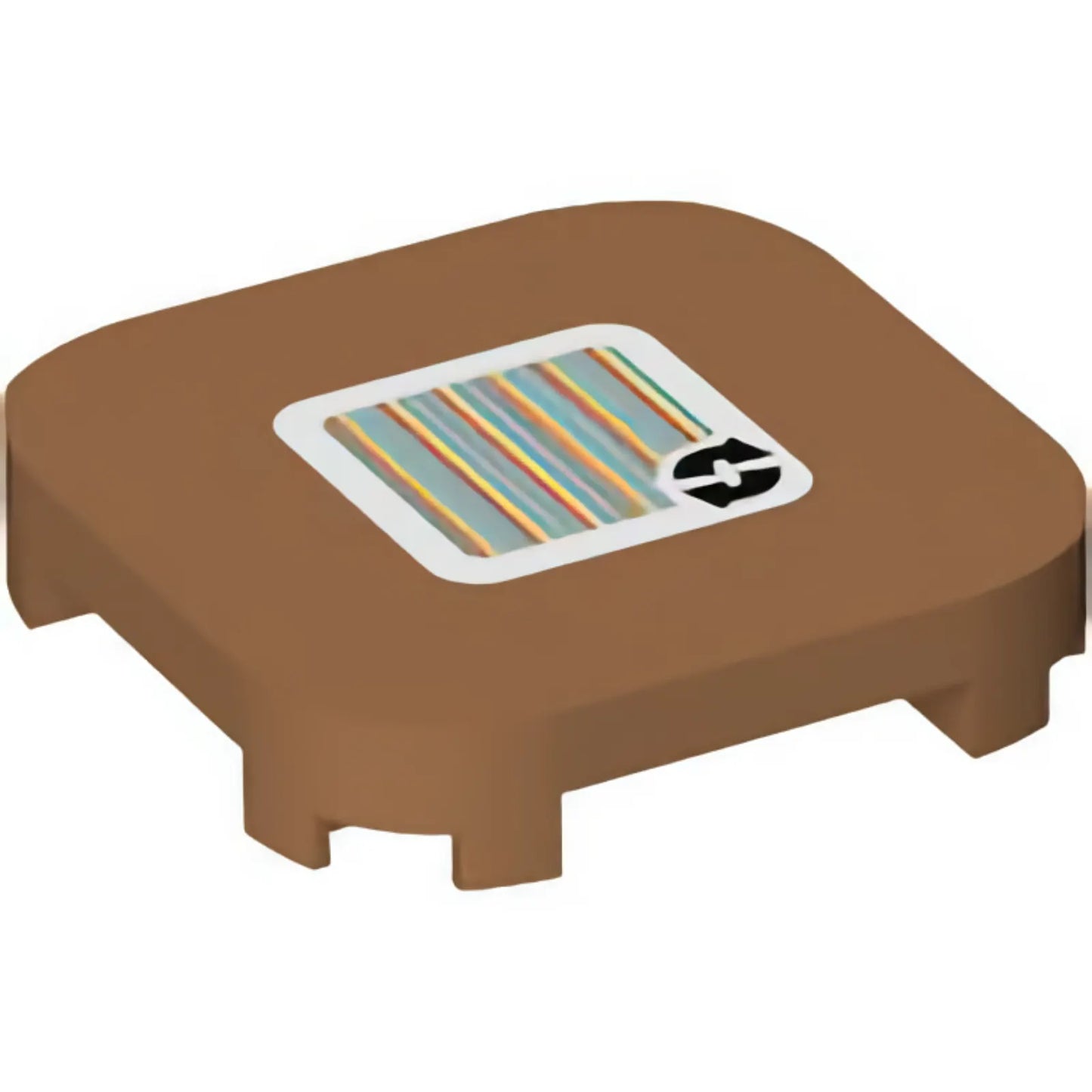 Part 68869pb006 - Tile, Modified 4 x 4 with Rounded Corners and 4 Feet with Super Mario Scanner Code 2 Arrows Cycle Pattern (Sticker) - Set 71369