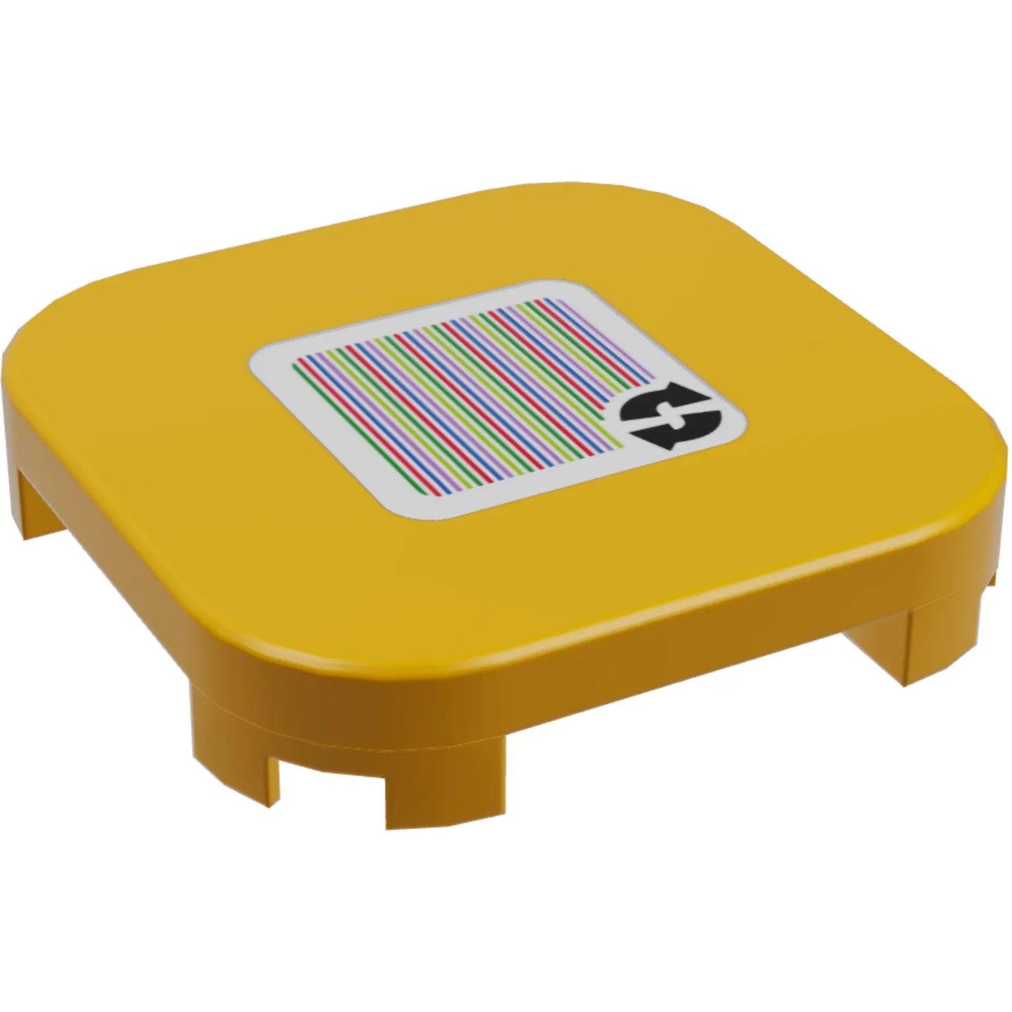 Part 68869pb002 - Tile, Modified 4 x 4 with Rounded Corners and 4 Feet with Super Mario Scanner Code 2 Arrows Cycle Pattern (Sticker) - Set 71360