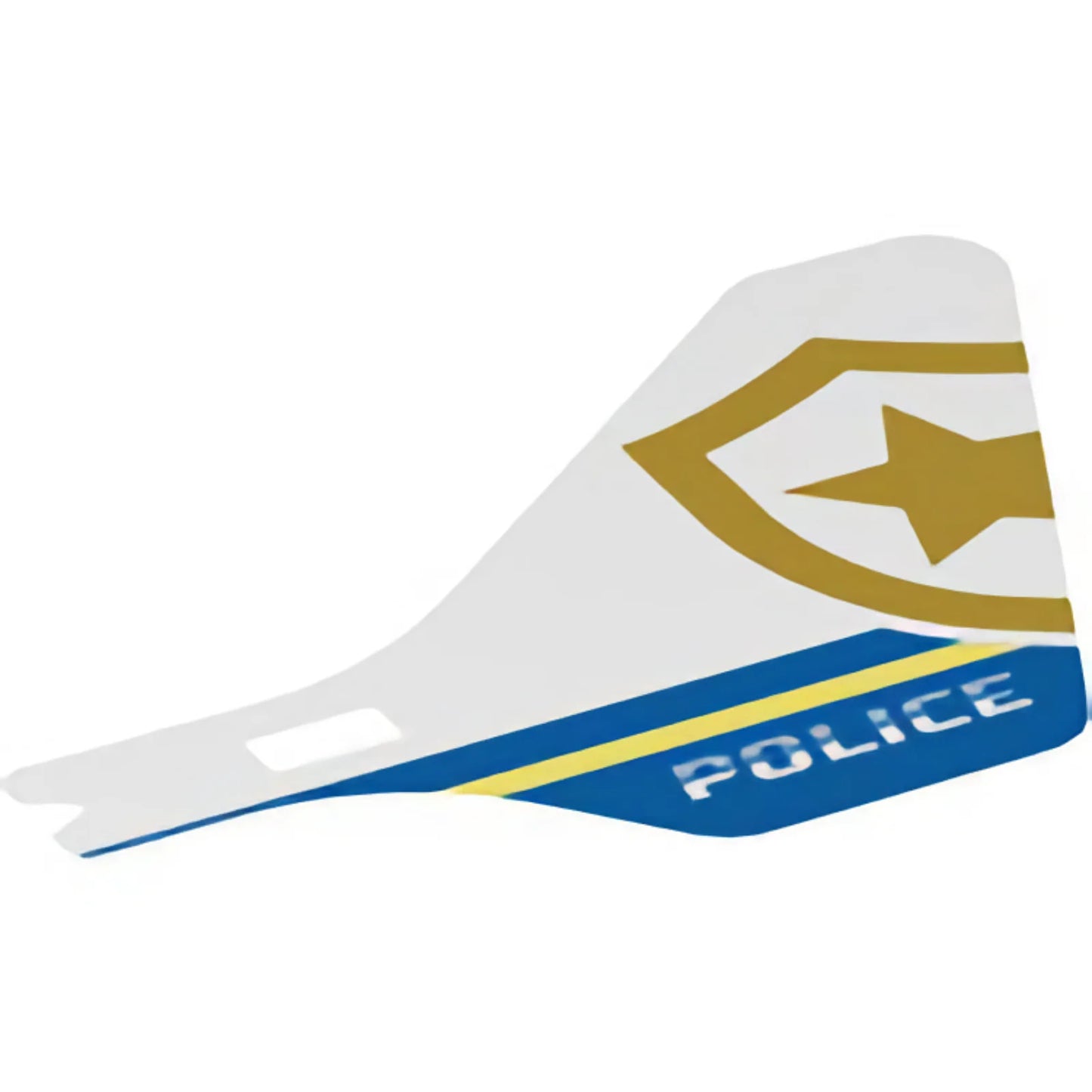 Part 69608 - Plastic Tail for Flying Helicopter with 'POLICE' and Partial Police Gold Star Badge Logo Pattern on Both Sides