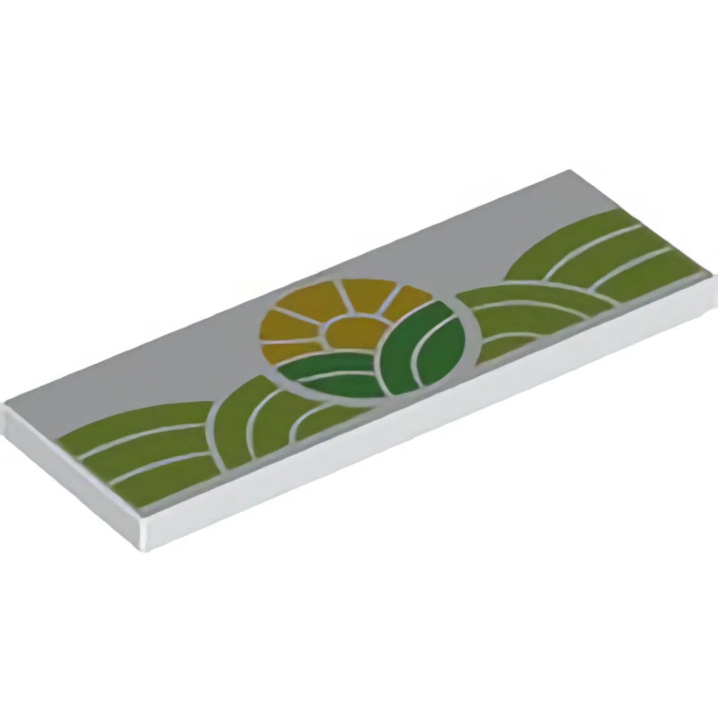 Part 69729pb034 - Tile 2 x 6 with Bright Green and Lime Hills and Yellow Sun Pattern