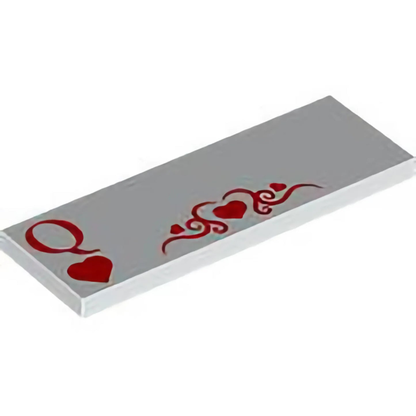 Part 69729pb079 - Tile 2 x 6 with Playing Card Red Letter Q, Hearts, and Filigree Pattern