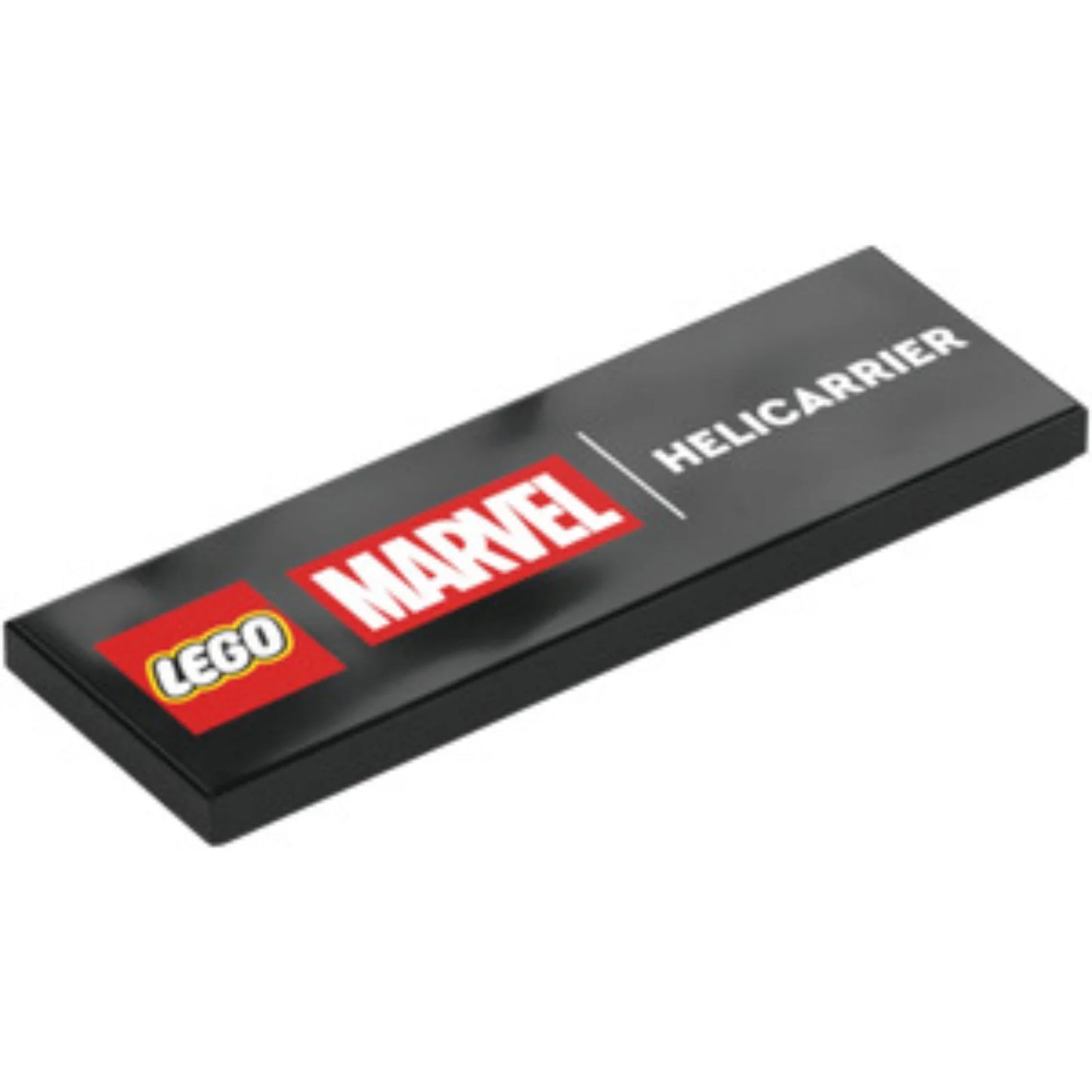 Part 69729pb250 - Tile 2 x 6 with LEGO Marvel Logo and White 'HELICARRIER' Pattern